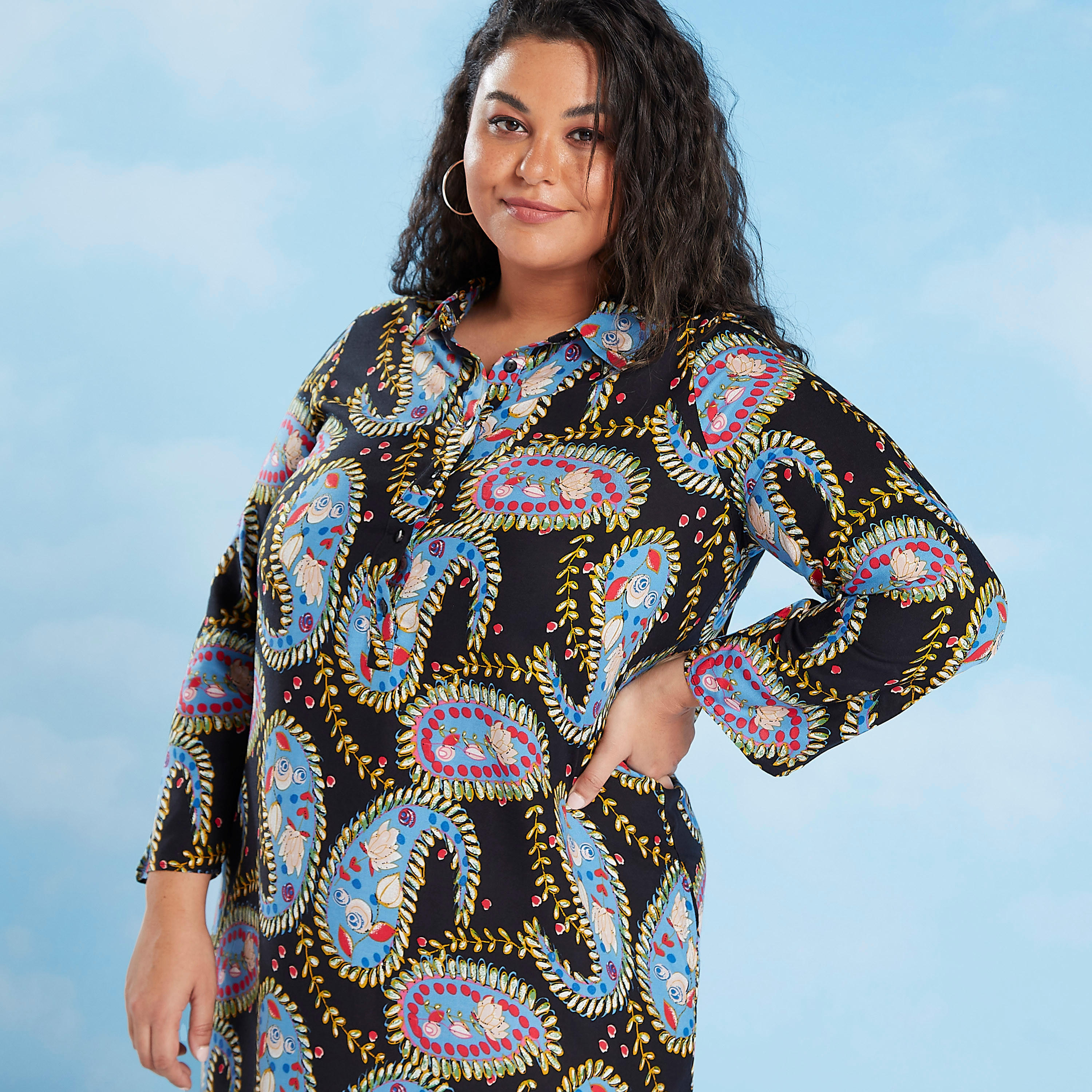 فستان قميص ماكسي بأكمام طويلة وياقة عادية وطبعات بيزلي-women-clothing-dresses-image-3