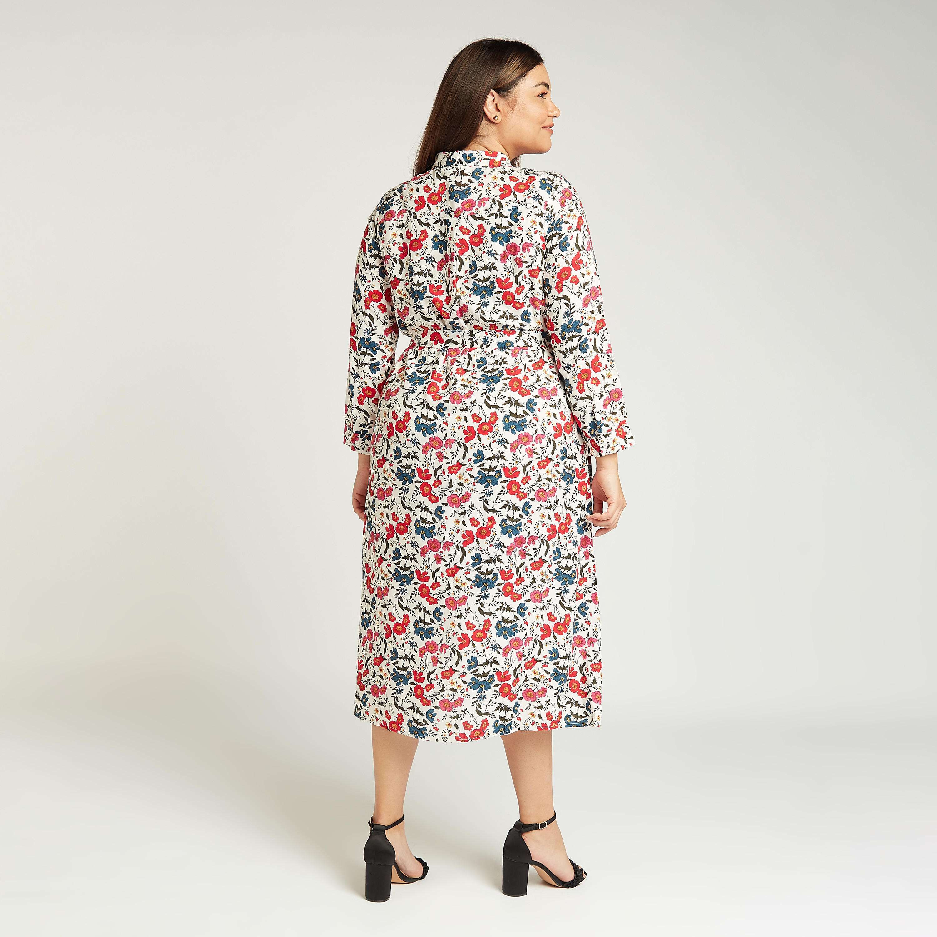 فستان قميص ميدي بطبعات أزهار وأكمام طويلة وأربطة-women-clothing-dresses-image-4