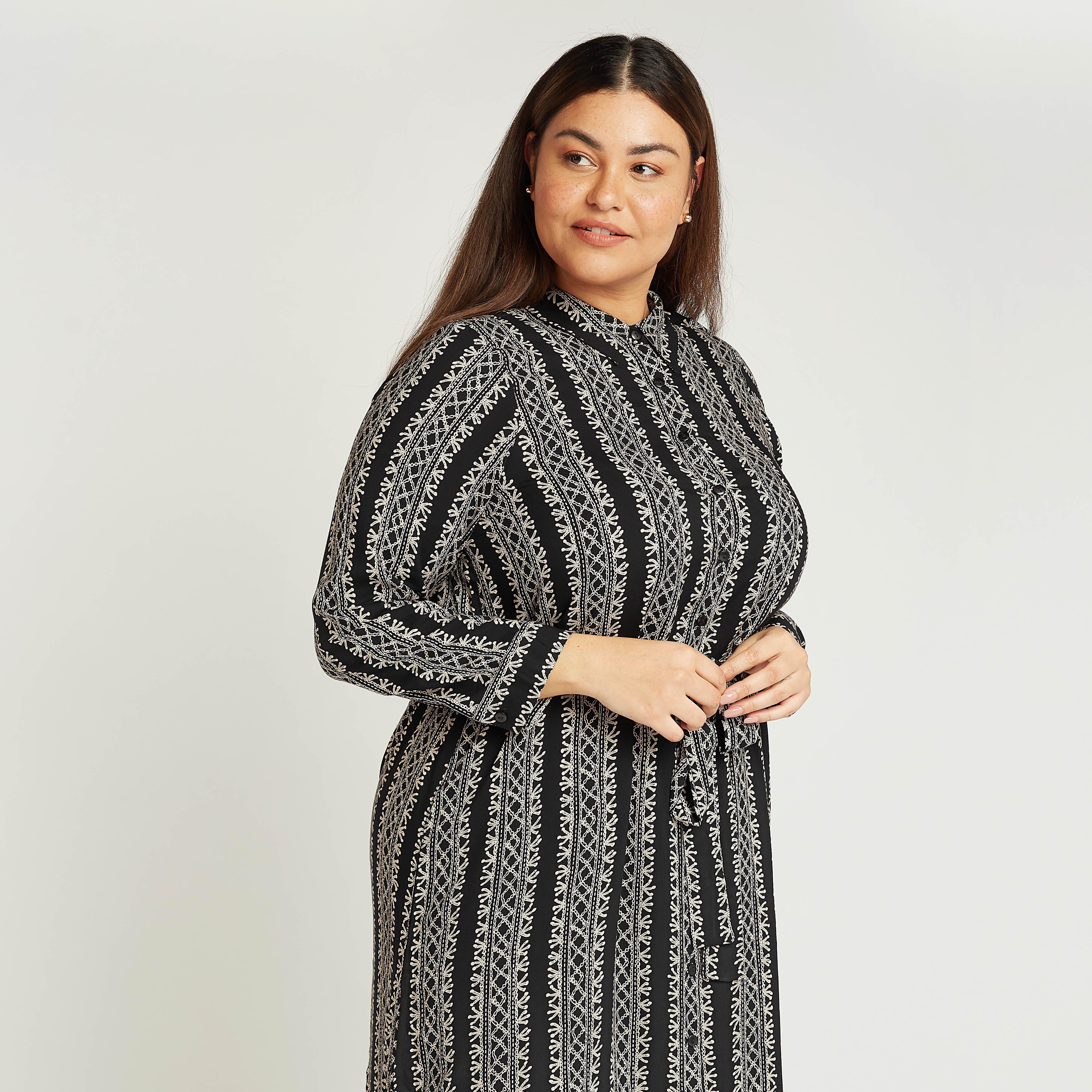 فستان قميص ميدي بأكمام طويلة وأربطة وطبعات-women-clothing-dresses-image-2