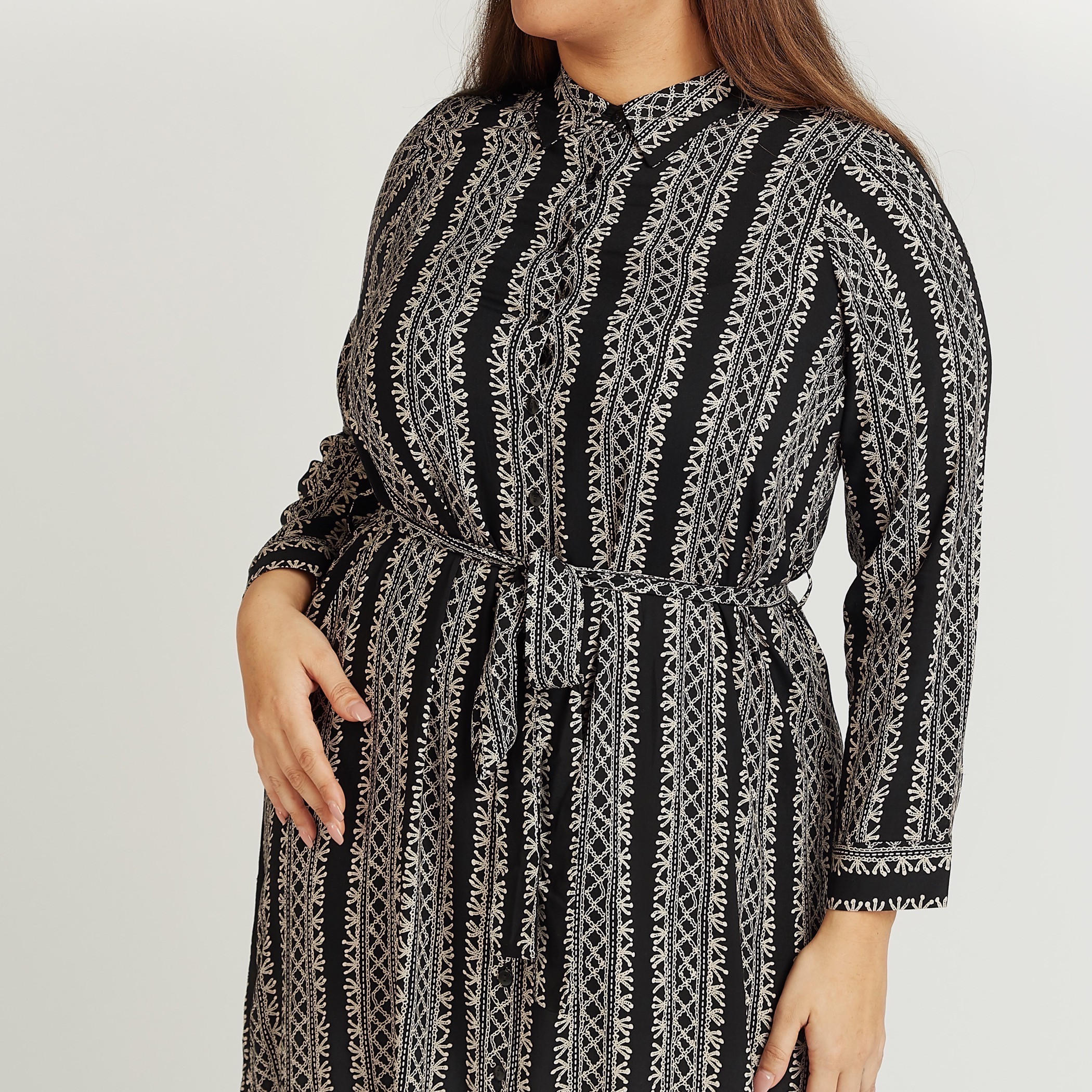 فستان قميص ميدي بأكمام طويلة وأربطة وطبعات-women-clothing-dresses-image-3