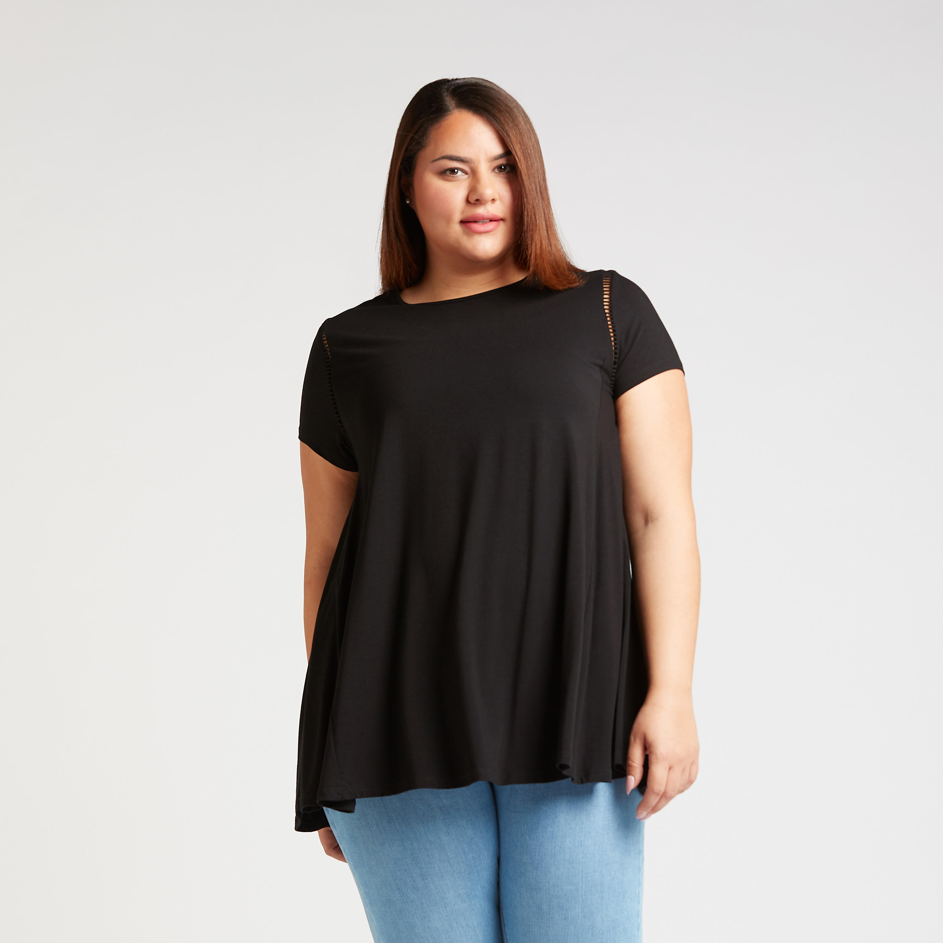 Solid Top with Round Neck and Short Sleeves-women-clothing-shirtsandblouses-blouses-image-1