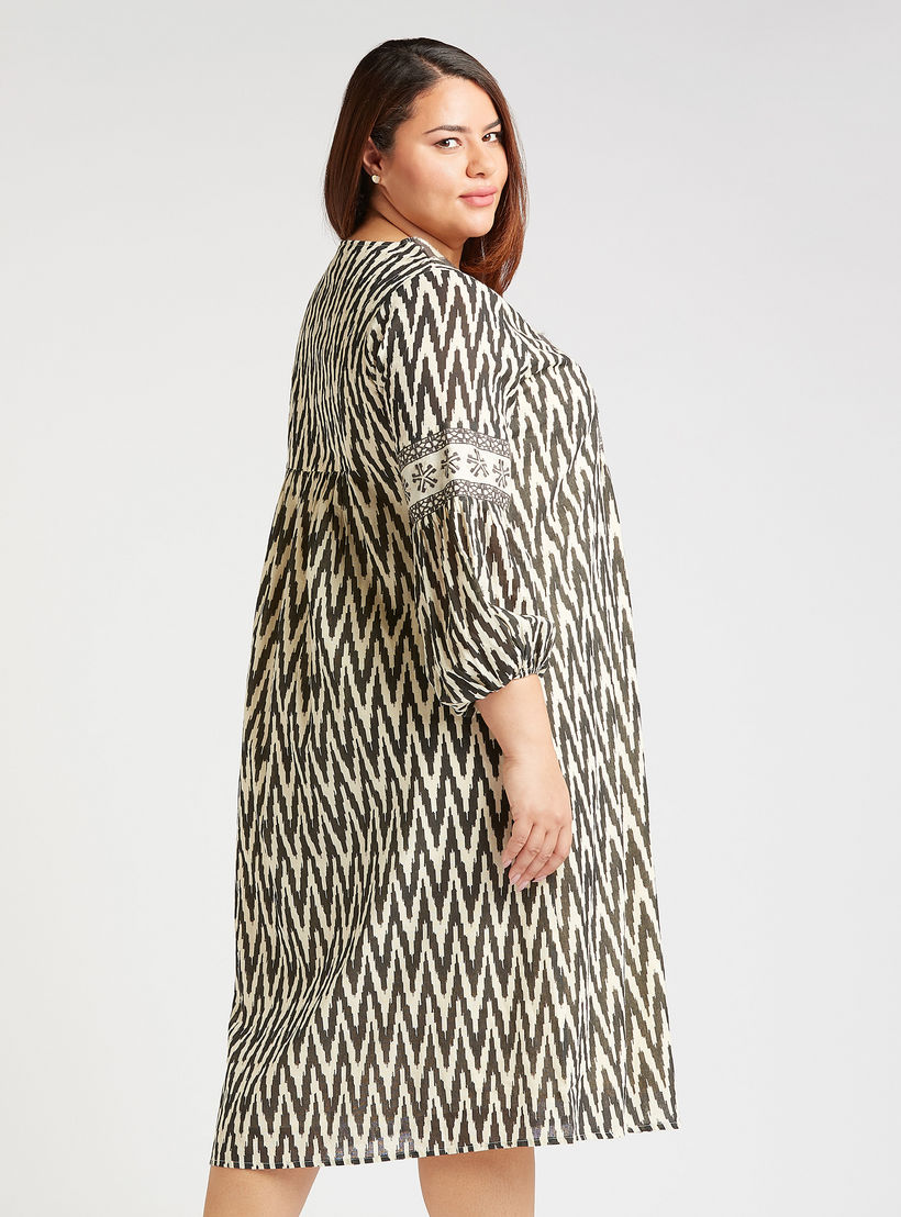 فستان ميدي بطبعات وياقة v وأكمام 3/4-women-clothing-dresses-image-4