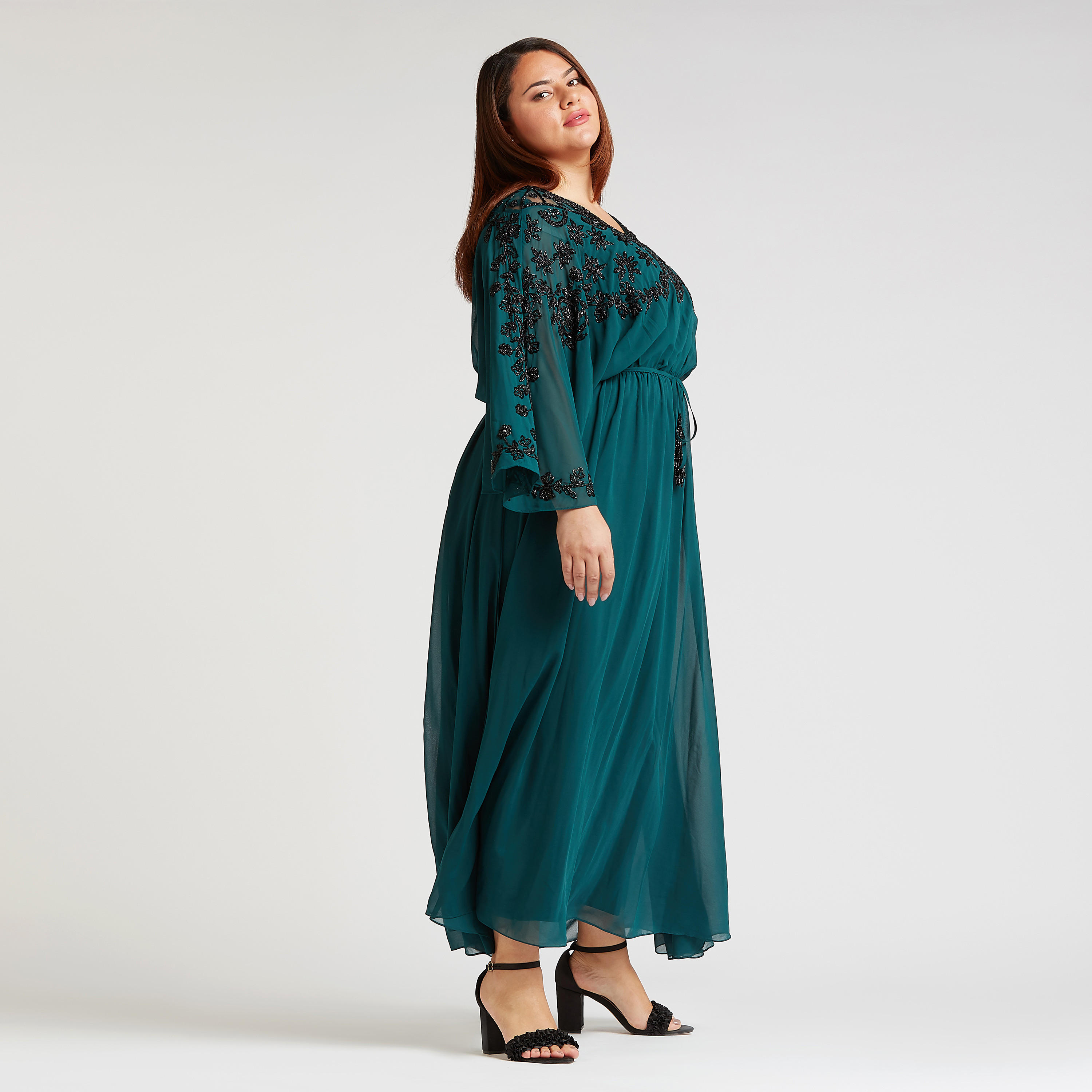 فستان إيه لاين طويل مطرز بأكمام واسعة-women-clothing-dresses-image-2