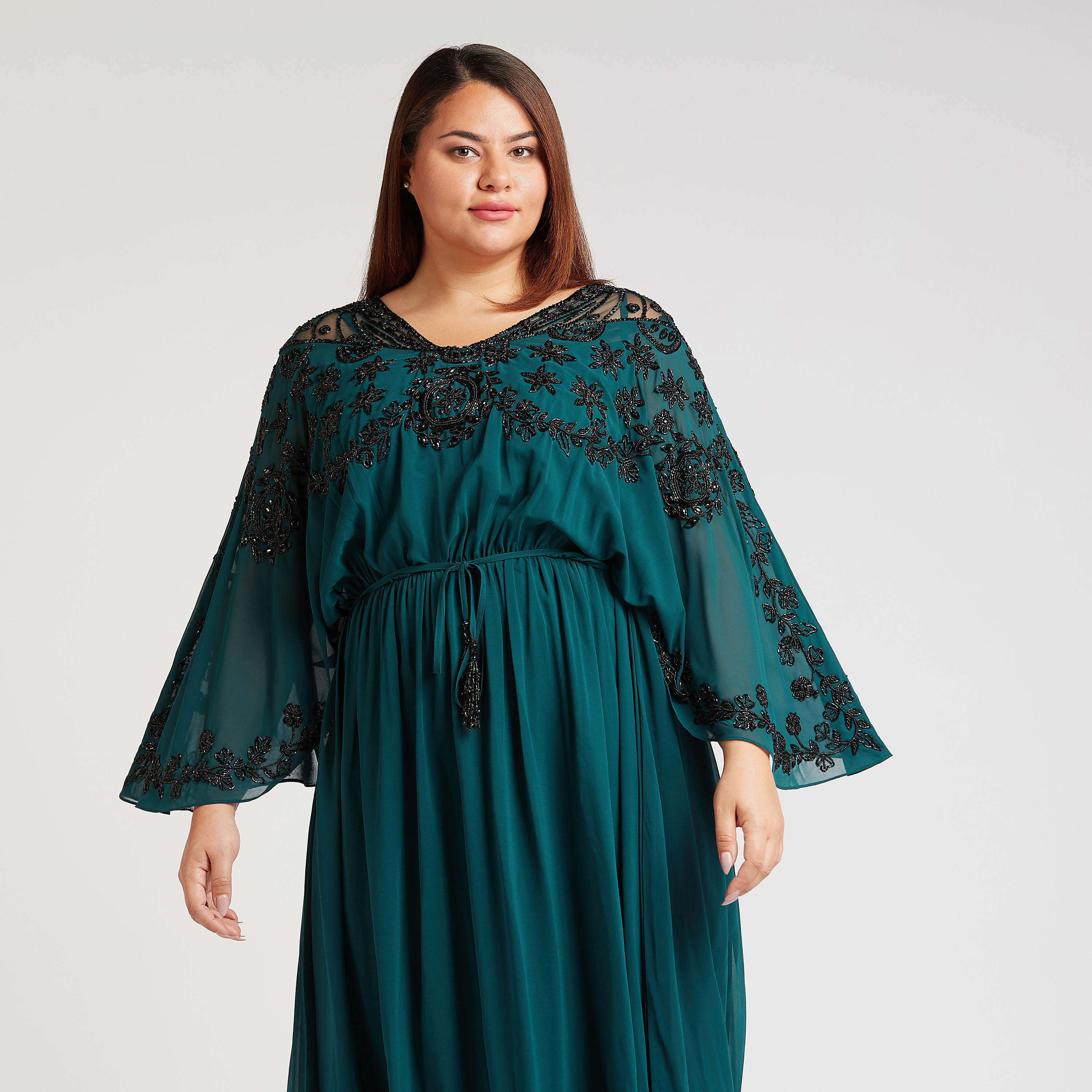 فستان إيه لاين طويل مطرز بأكمام واسعة-women-clothing-dresses-image-3