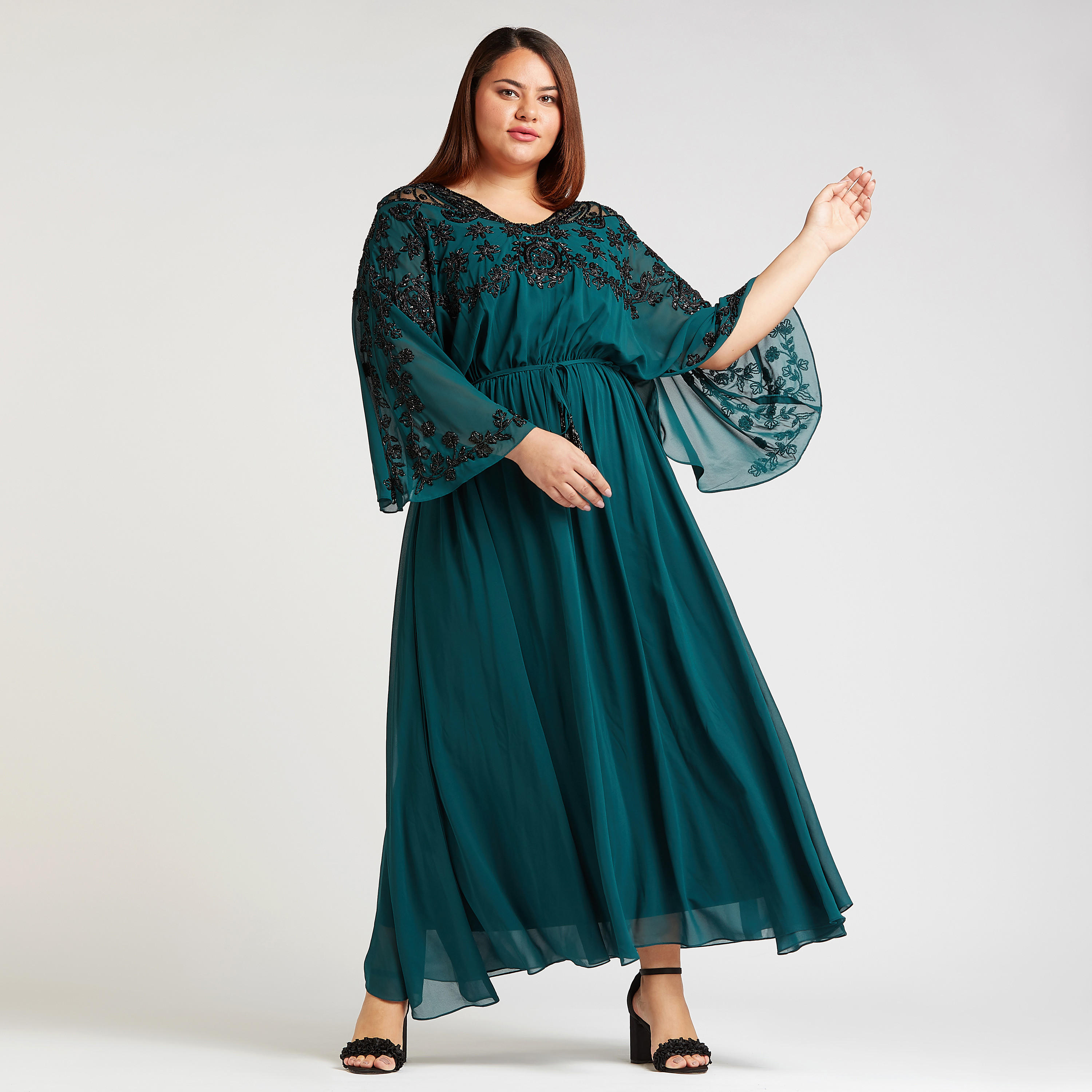 فستان إيه لاين طويل مطرز بأكمام واسعة-women-clothing-dresses-image-5