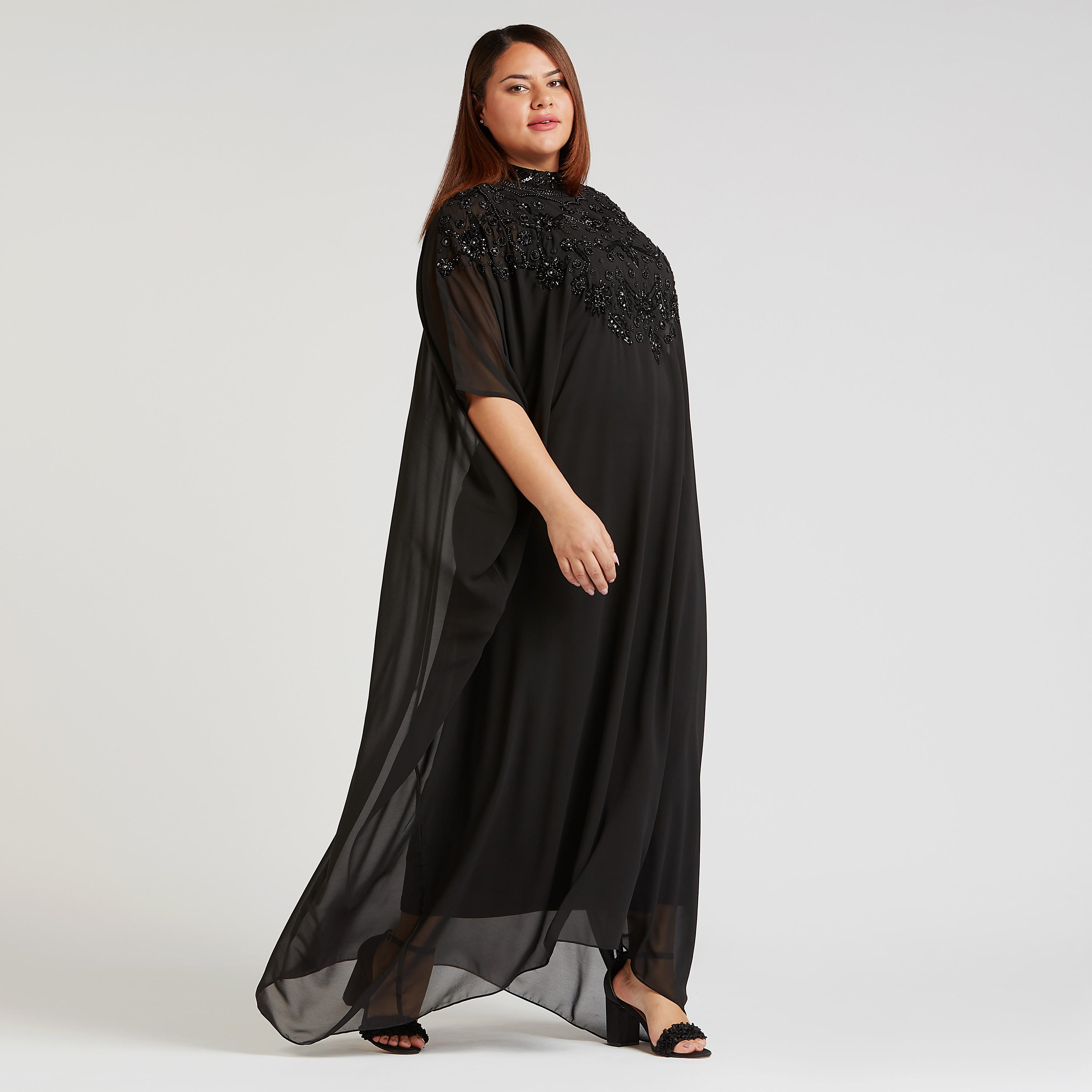 فستان قفطان إيه لاين طويل مزيّن بأكمام 3/4-women-clothing-dresses-image-2