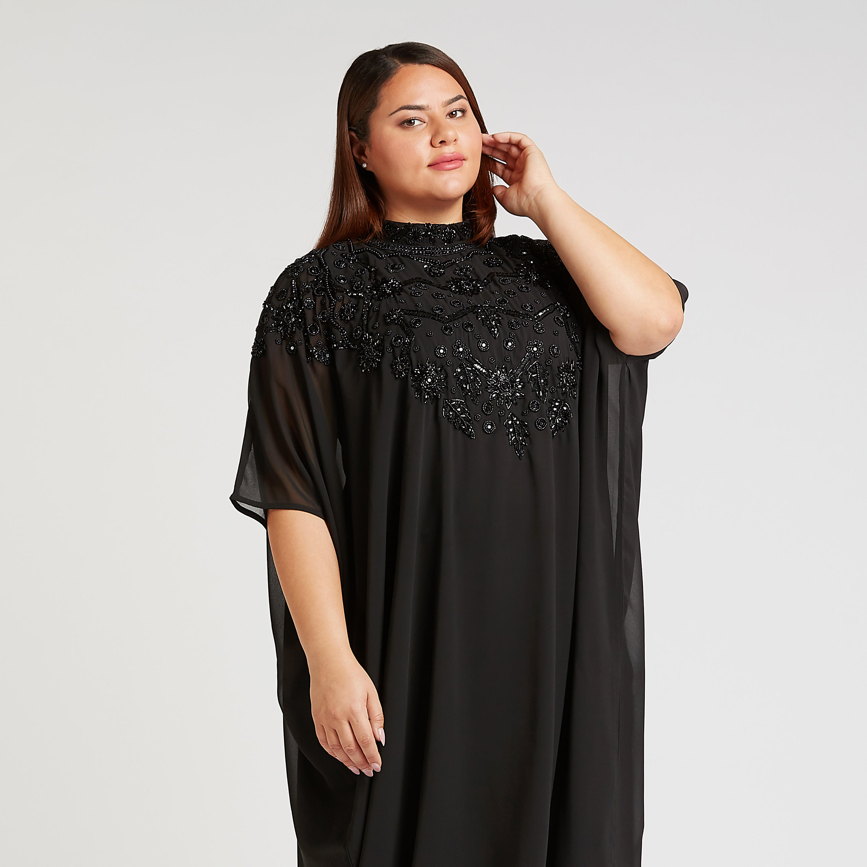 فستان قفطان إيه لاين طويل مزيّن بأكمام 3/4-women-clothing-dresses-image-3