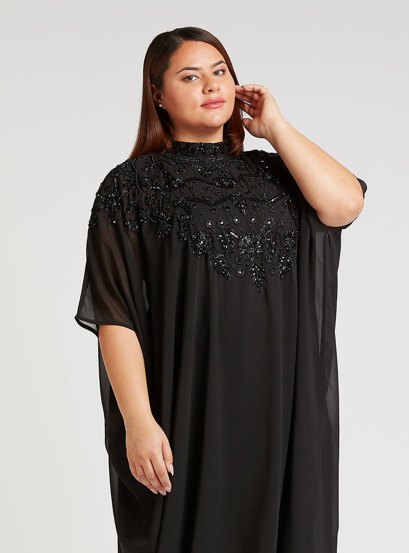 فستان قفطان إيه لاين طويل مزيّن بأكمام 3/4-women-clothing-dresses-image-3