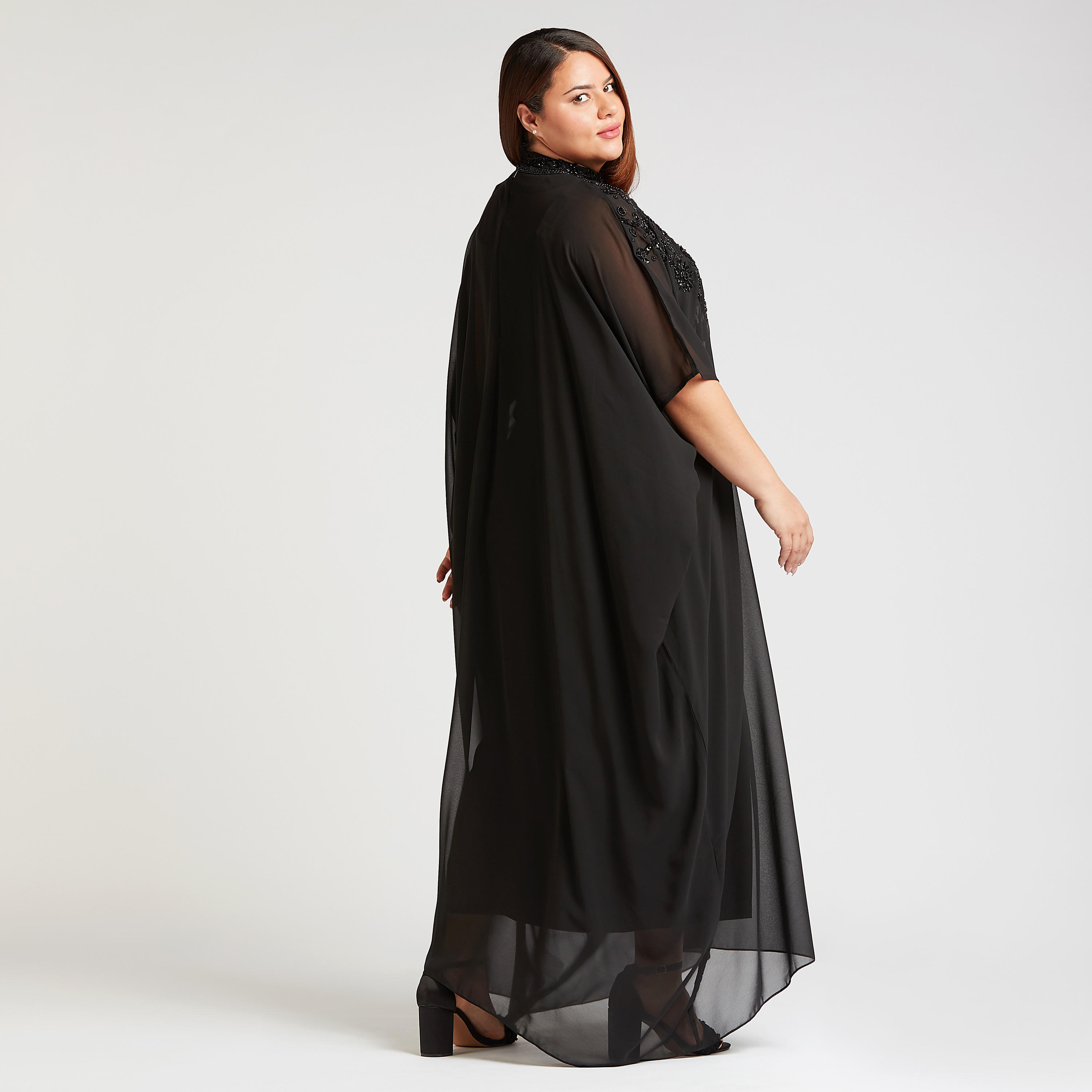 فستان قفطان إيه لاين طويل مزيّن بأكمام 3/4-women-clothing-dresses-image-4