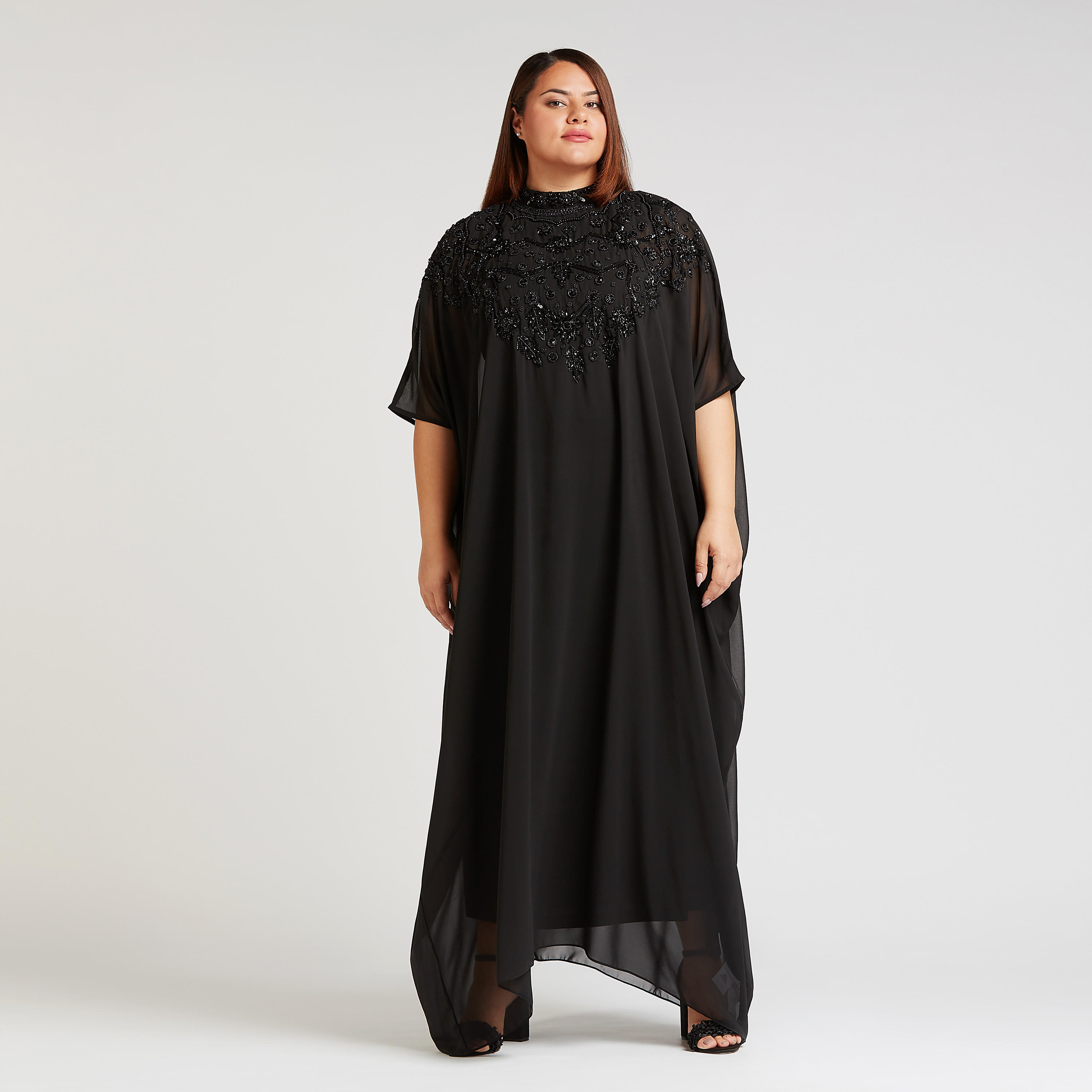 فستان قفطان إيه لاين طويل مزيّن بأكمام 3/4-women-clothing-dresses-image-5