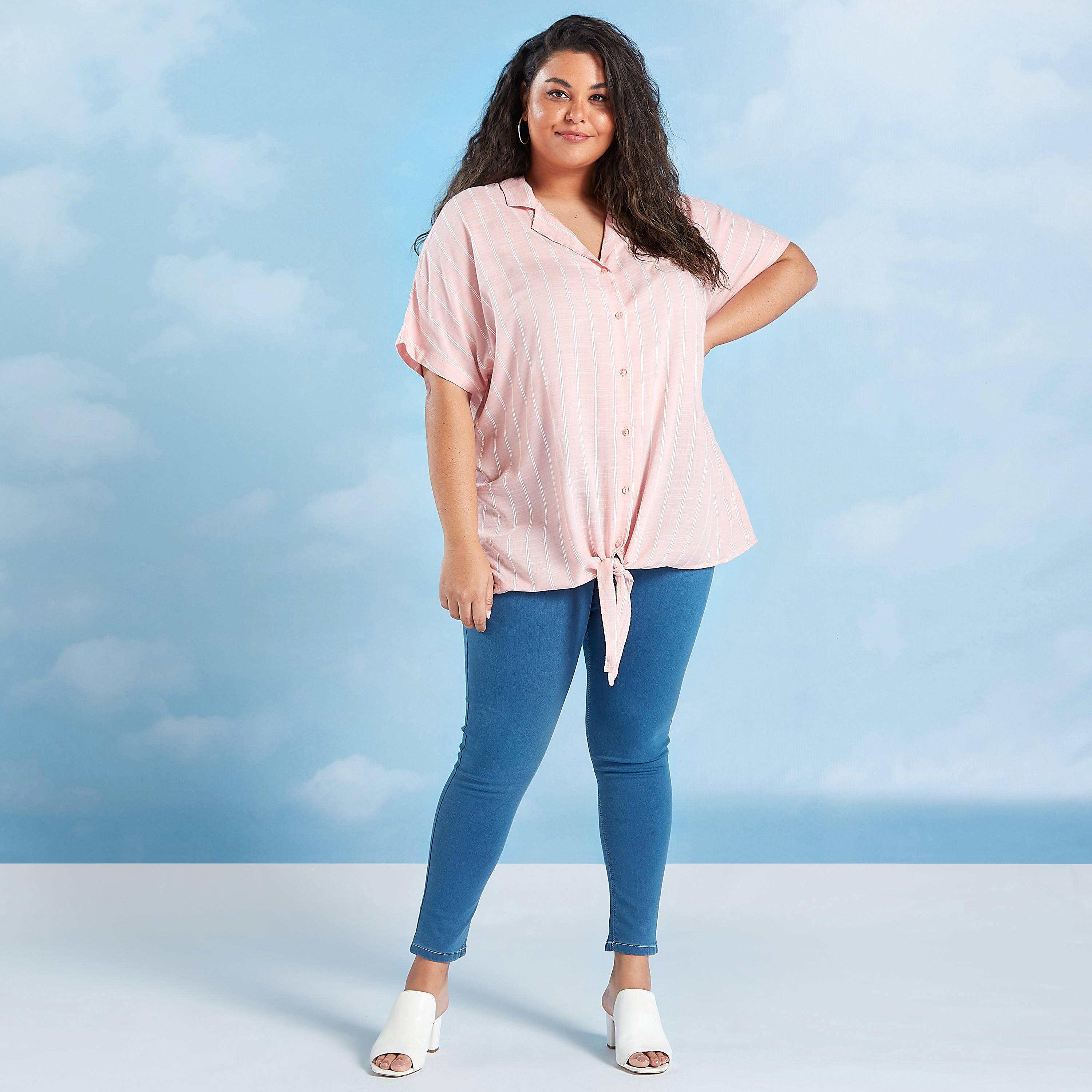 قميص مقلم بأكمام قصيرة وأربطة-women-clothing-shirtsandblouses-blouses-image-2