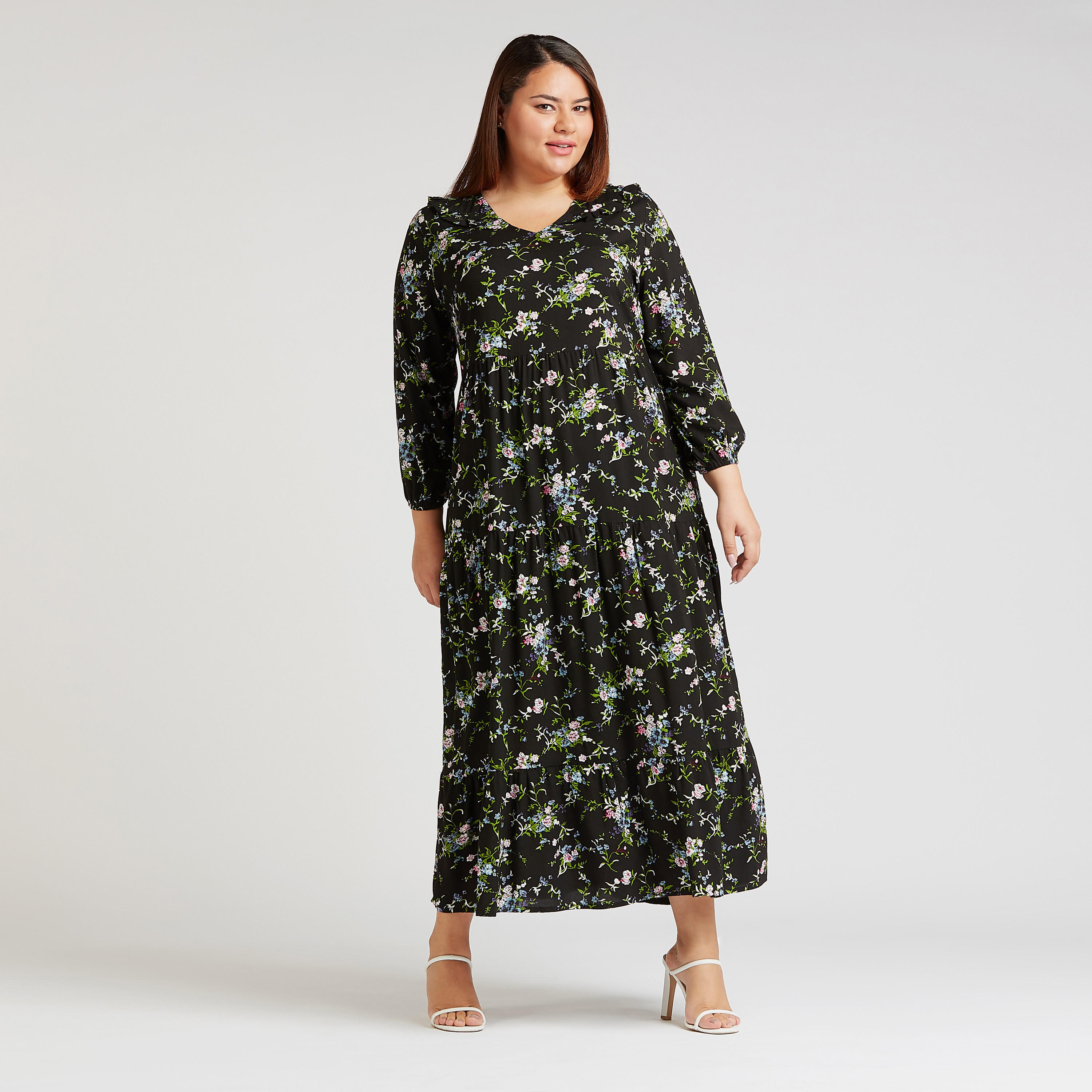 فستان إيه لاين طويل بطبعات أزهار وياقة v وأكمام طويلة-women-clothing-dresses-image-4