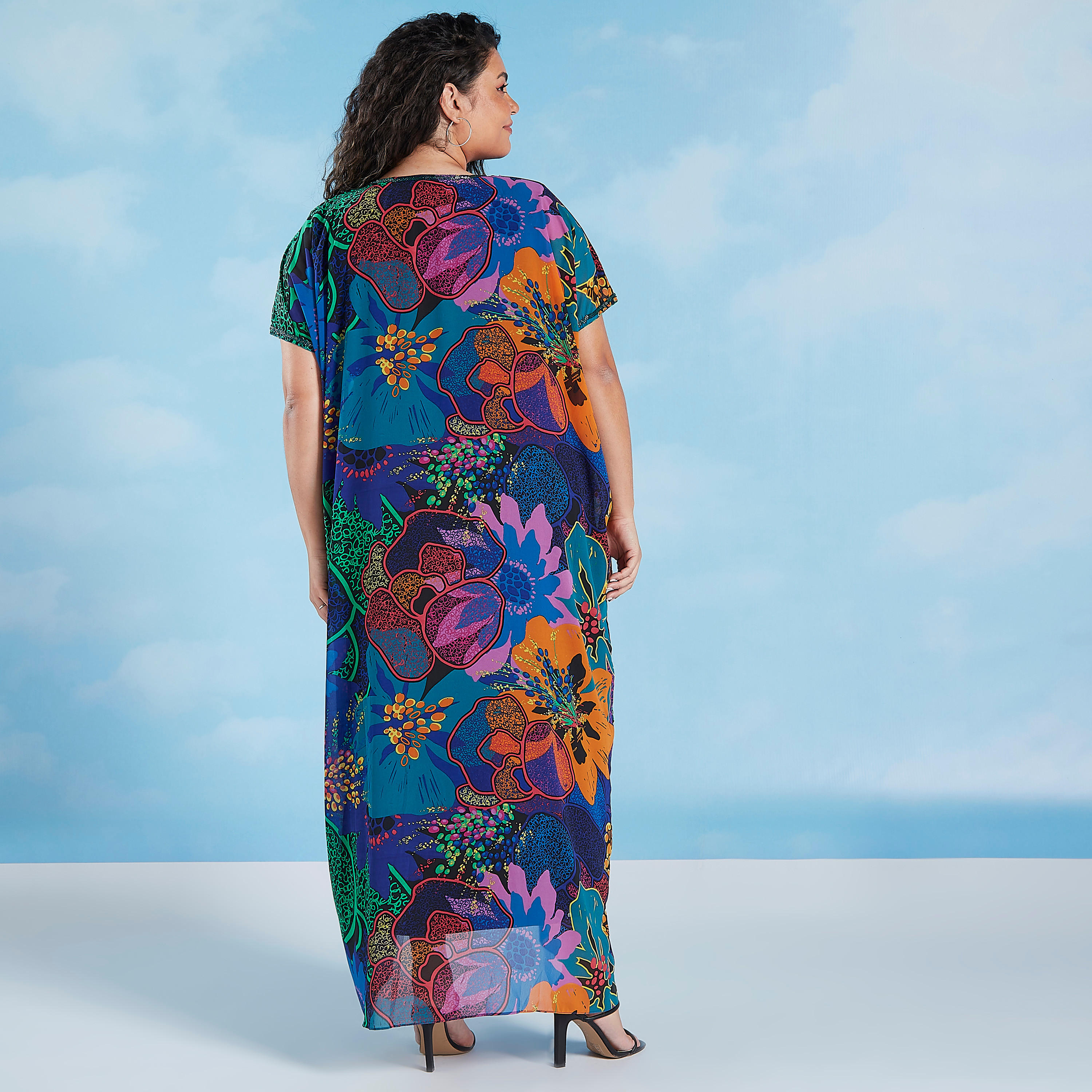 فستان إيه لاين قفطان بطبعات وياقة v وأكمام قصيرة-women-clothing-dresses-image-4