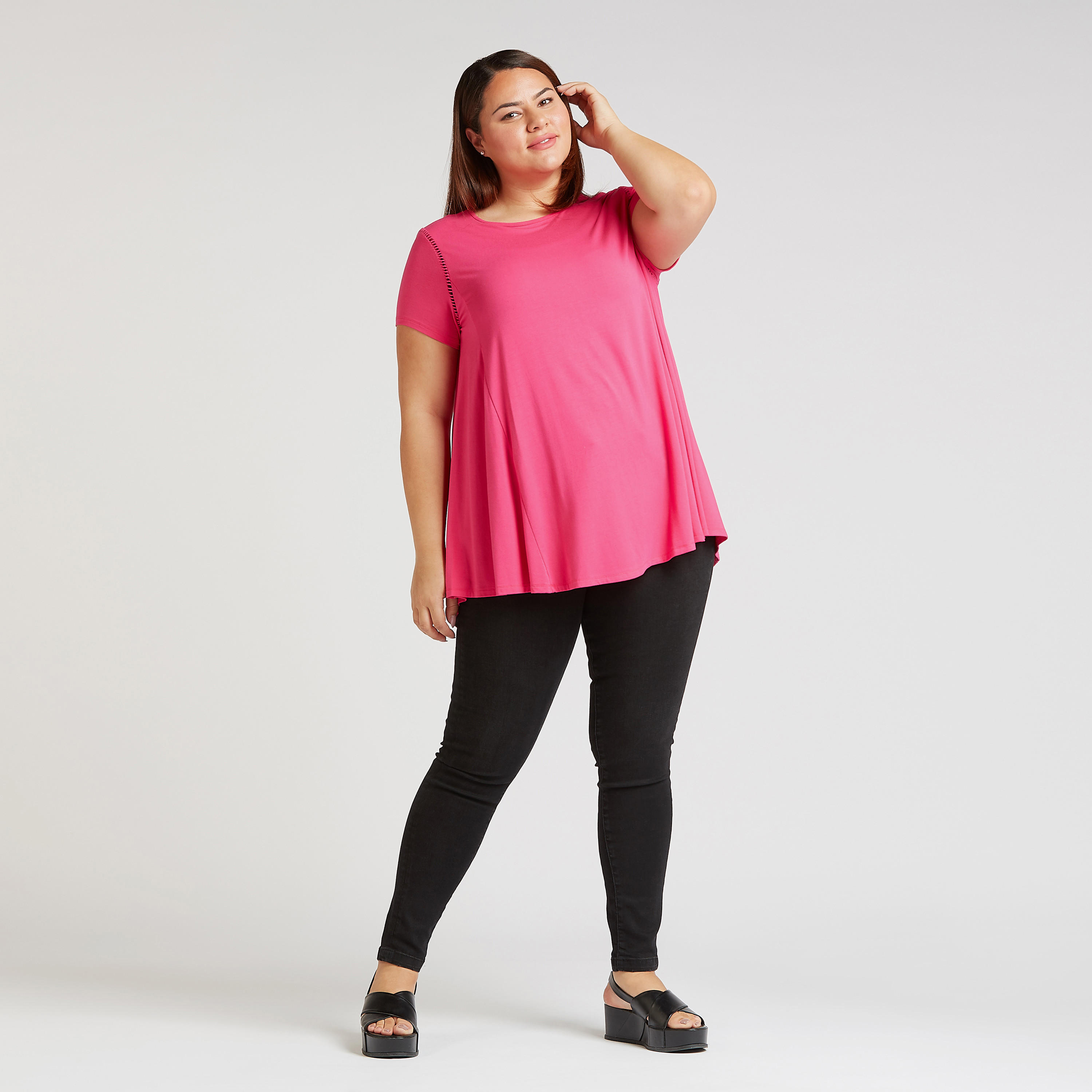 Solid Top with Crew Neck and Short Sleeves-women-clothing-shirtsandblouses-blouses-image-2