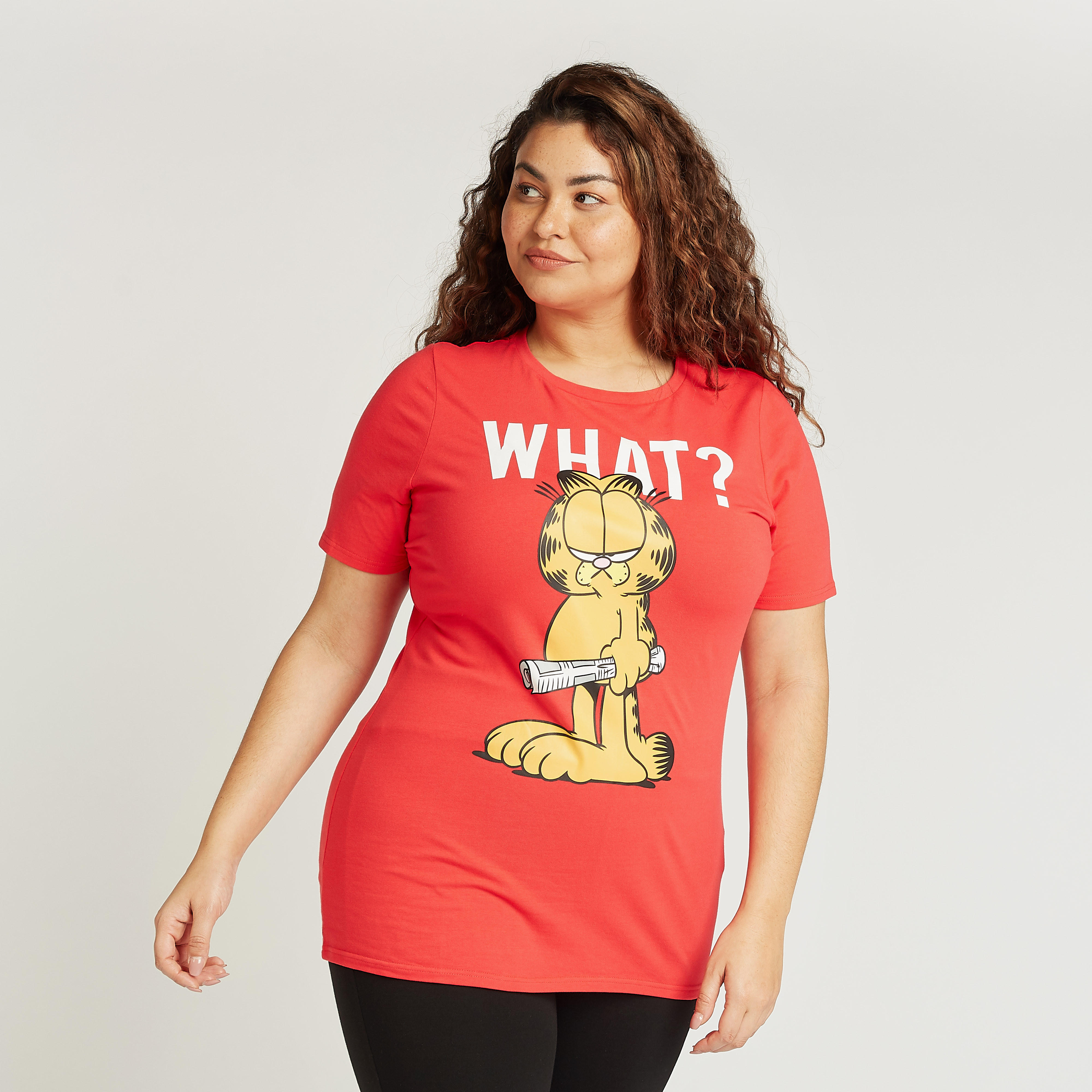 Garfield Print T-shirt with Round Neck and Short Sleeves-women-clothing-tshirts-image-1