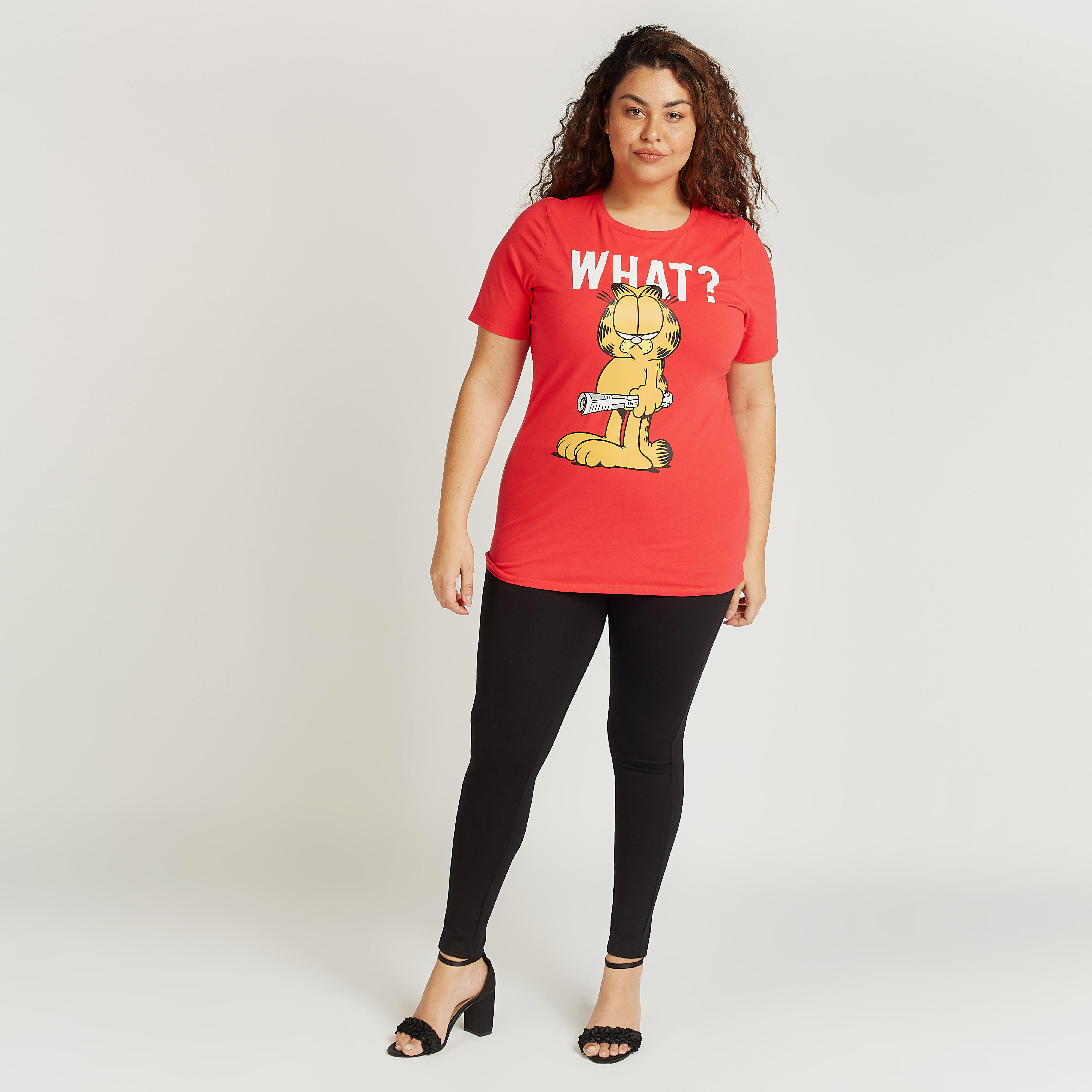 Garfield Print T-shirt with Round Neck and Short Sleeves-women-clothing-tshirts-image-2