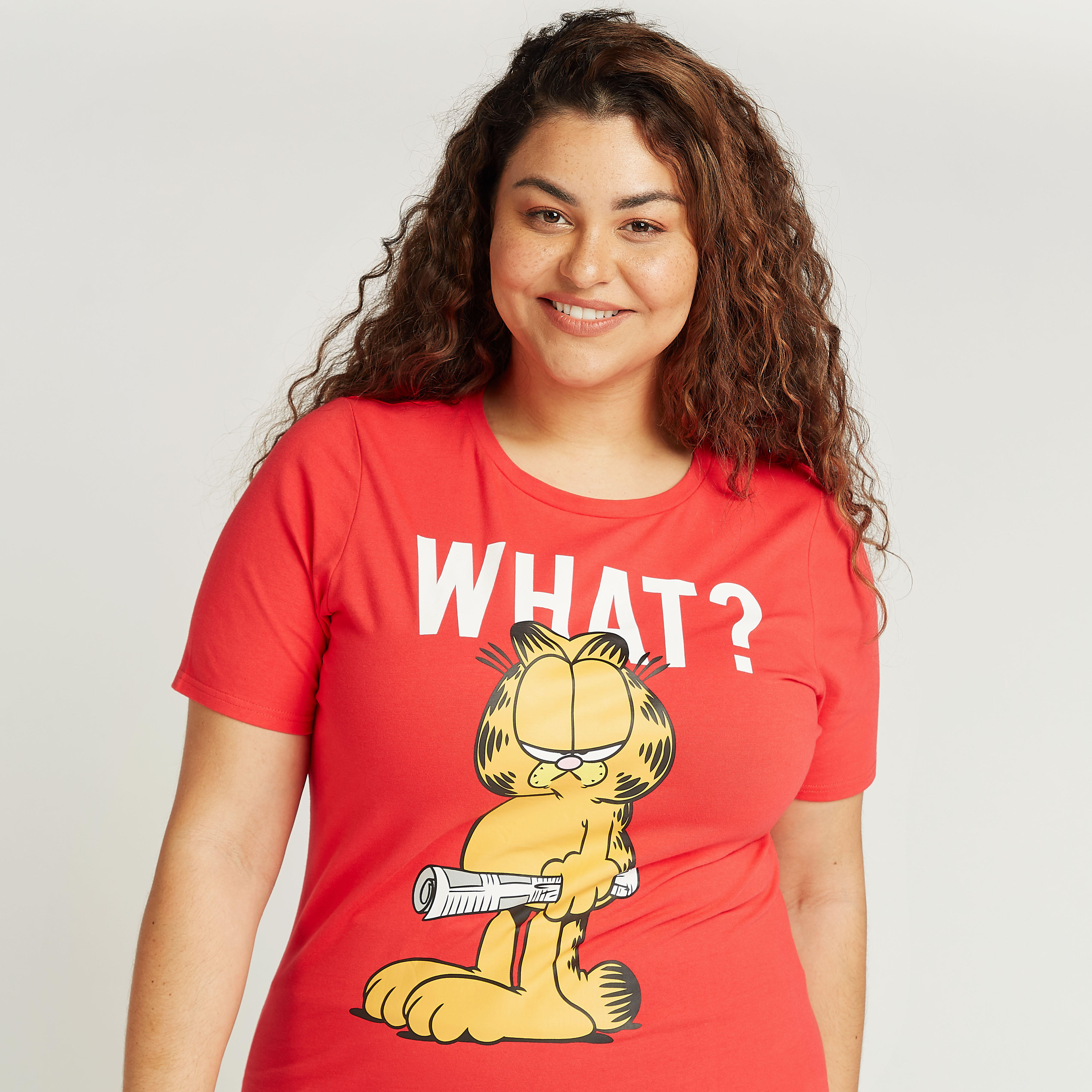 Garfield Print T-shirt with Round Neck and Short Sleeves-women-clothing-tshirts-image-3