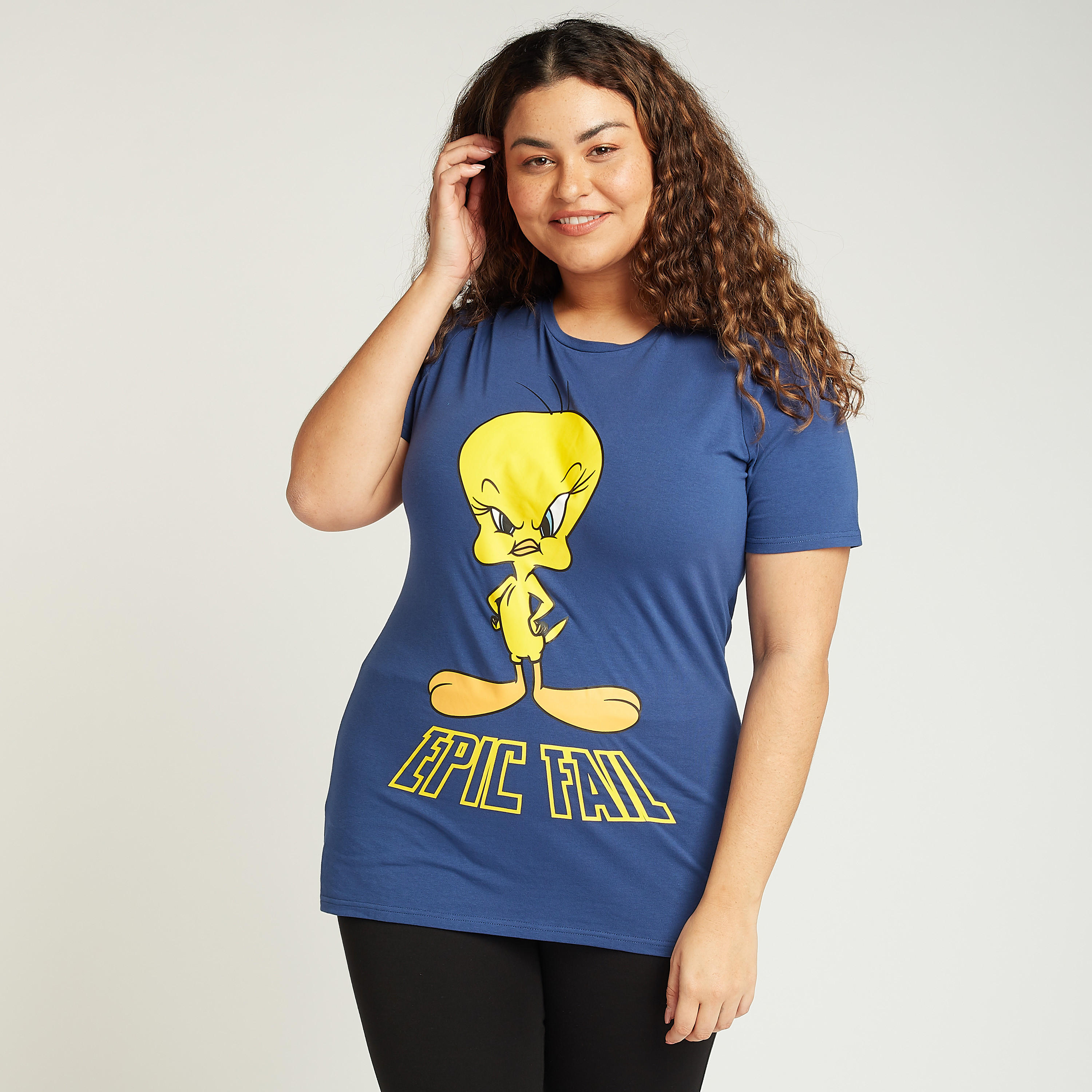 Tweety Print T-shirt with Crew Neck and Short Sleeves-women-clothing-tshirts-image-1