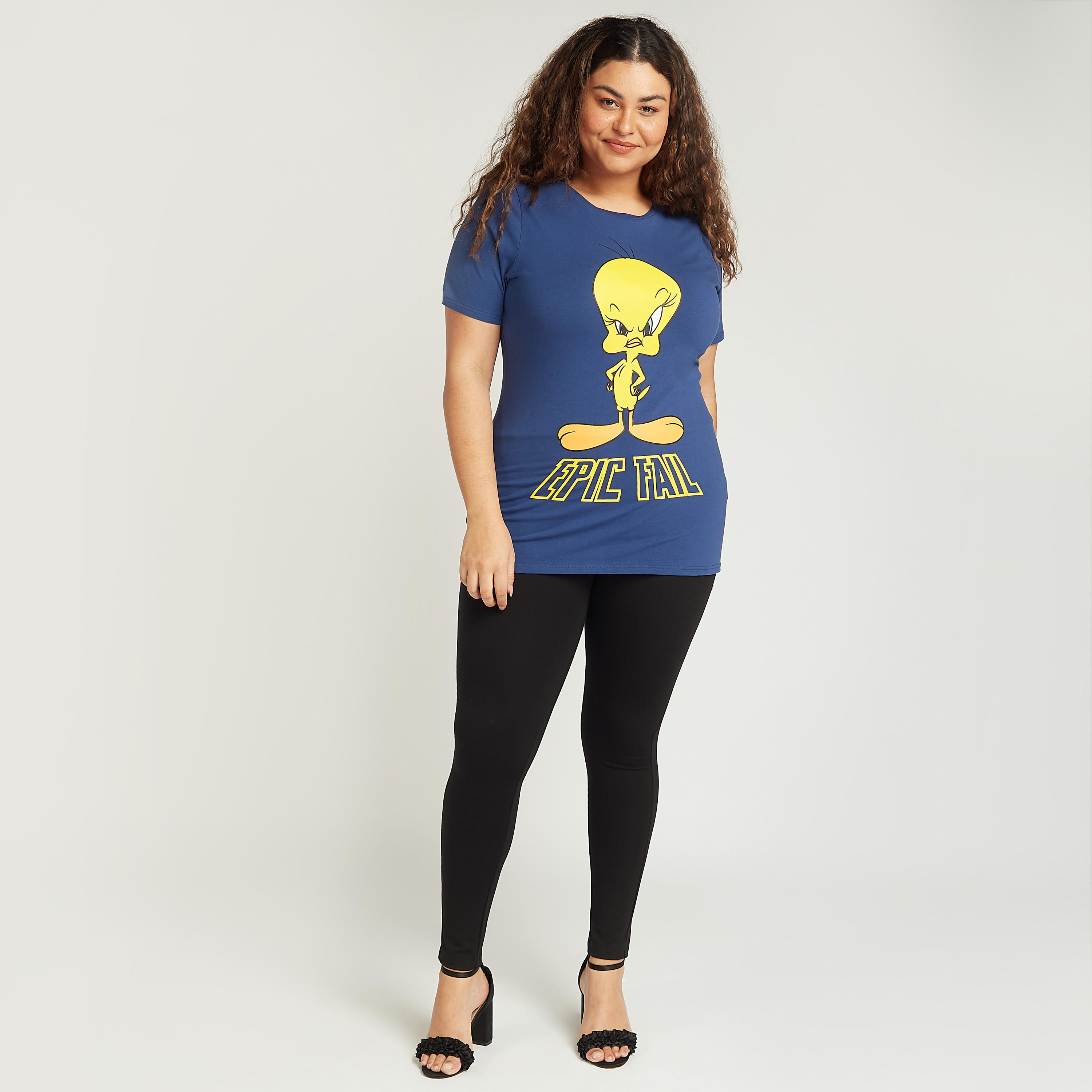 Tweety Print T-shirt with Crew Neck and Short Sleeves-women-clothing-tshirts-image-2