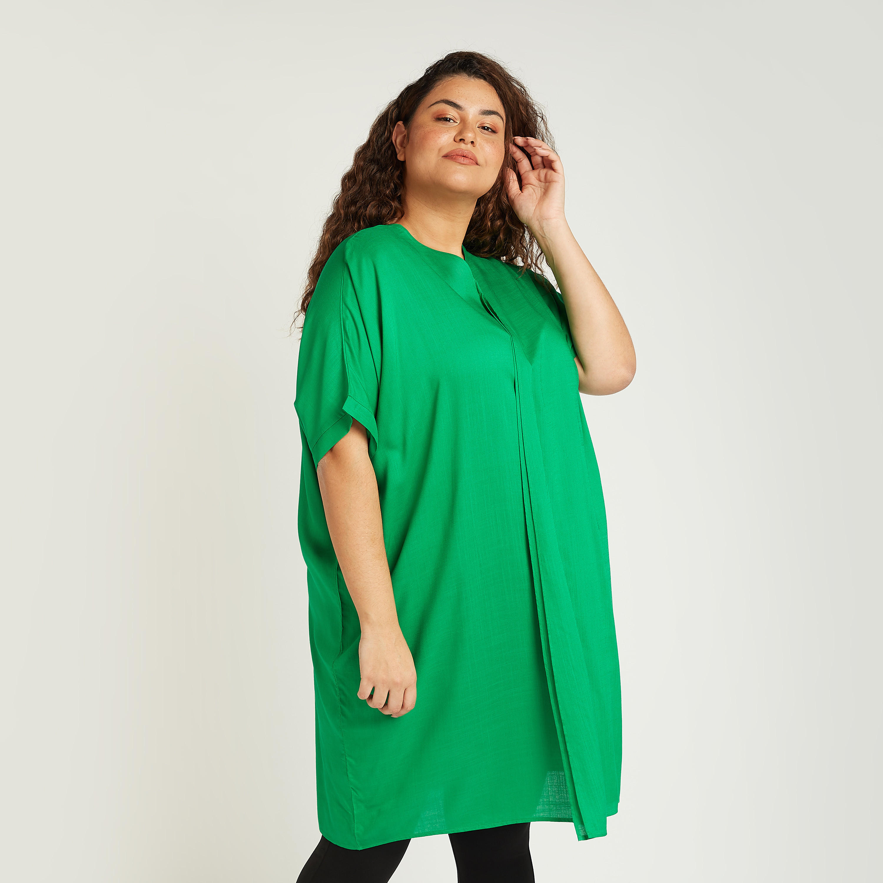 تونيك سادة بياقة V وأكمام متمددة-women-clothing-shirtsandblouses-blouses-image-4