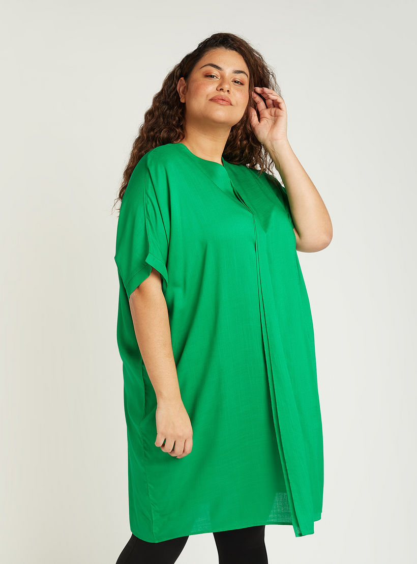 تونيك سادة بياقة V وأكمام متمددة-women-clothing-shirtsandblouses-blouses-image-4