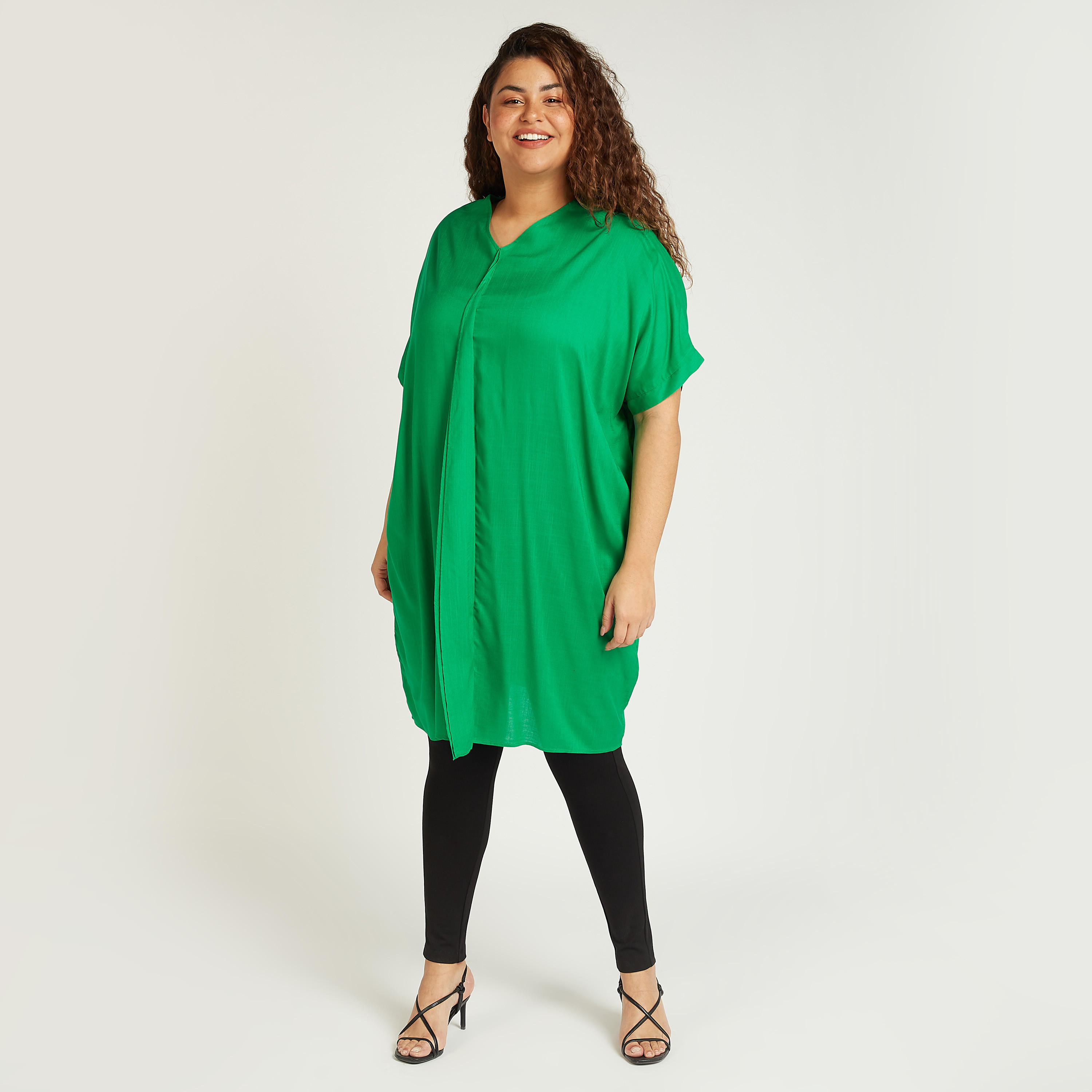 تونيك سادة بياقة V وأكمام متمددة-women-clothing-shirtsandblouses-blouses-image-3