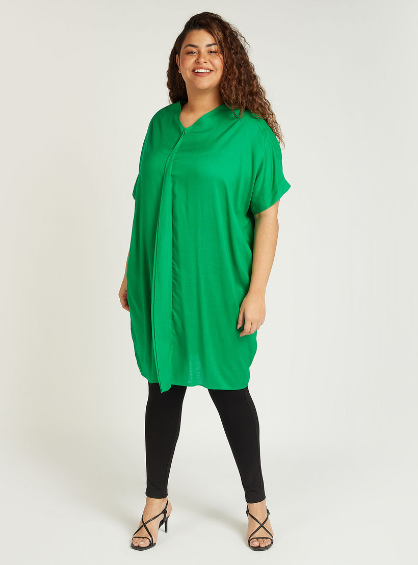 تونيك سادة بياقة V وأكمام متمددة-women-clothing-shirtsandblouses-blouses-image-3
