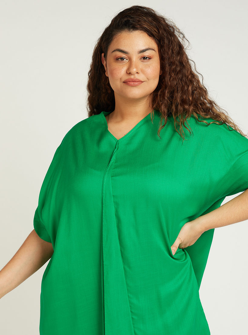 تونيك سادة بياقة V وأكمام متمددة-women-clothing-shirtsandblouses-blouses-image-2