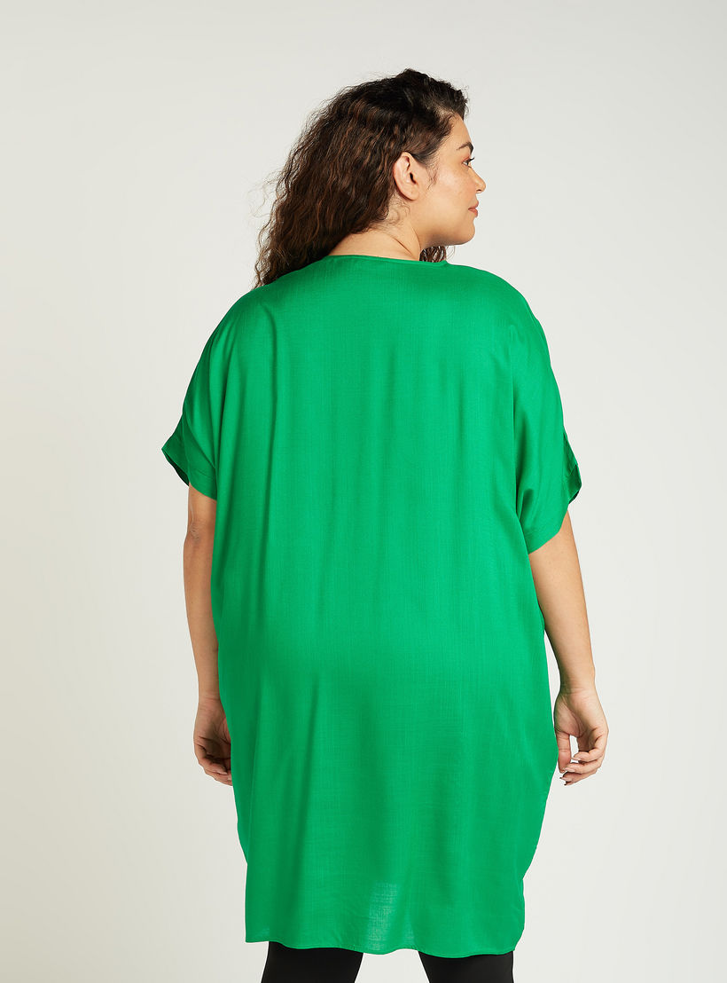 تونيك سادة بياقة V وأكمام متمددة-women-clothing-shirtsandblouses-blouses-image-1