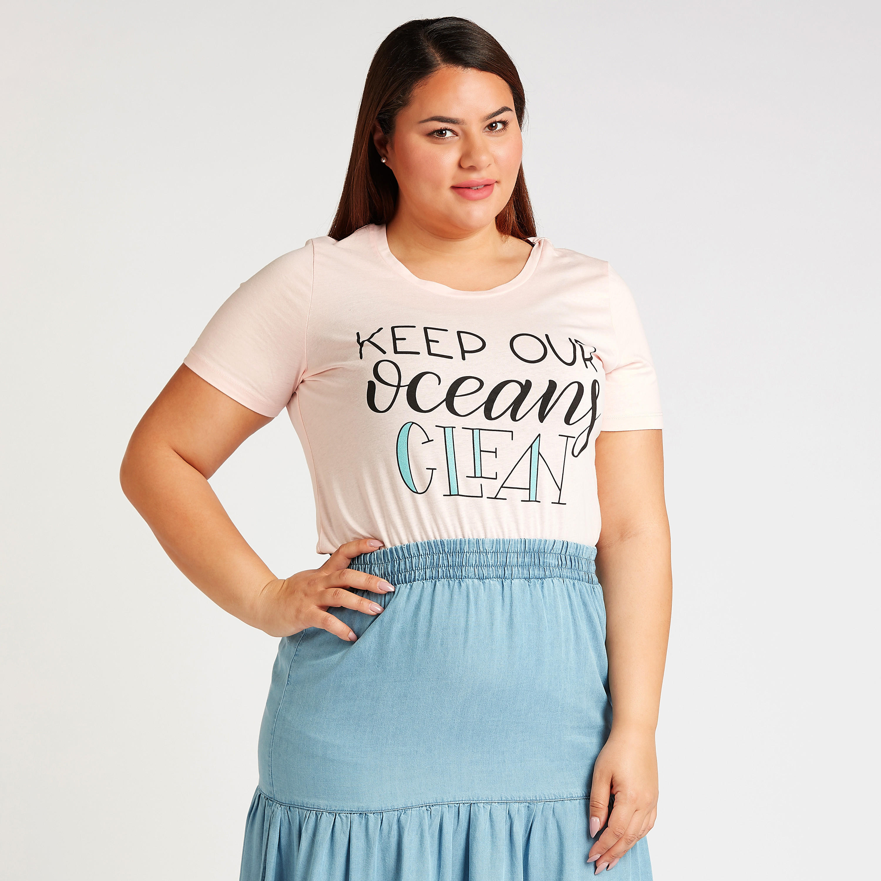 Typographic Print T-shirt with Round Neck and Short Sleeves-women-clothing-tshirts-image-1