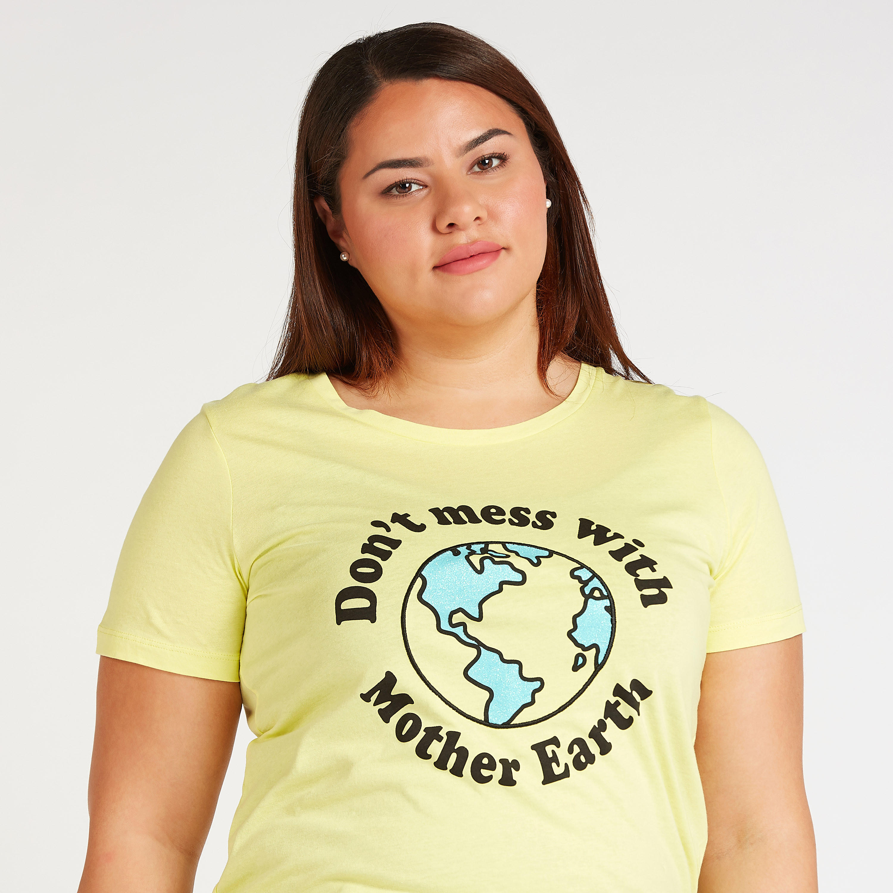 Typographic Print T-shirt with Round Neck and Short Sleeves-women-clothing-tshirts-image-3