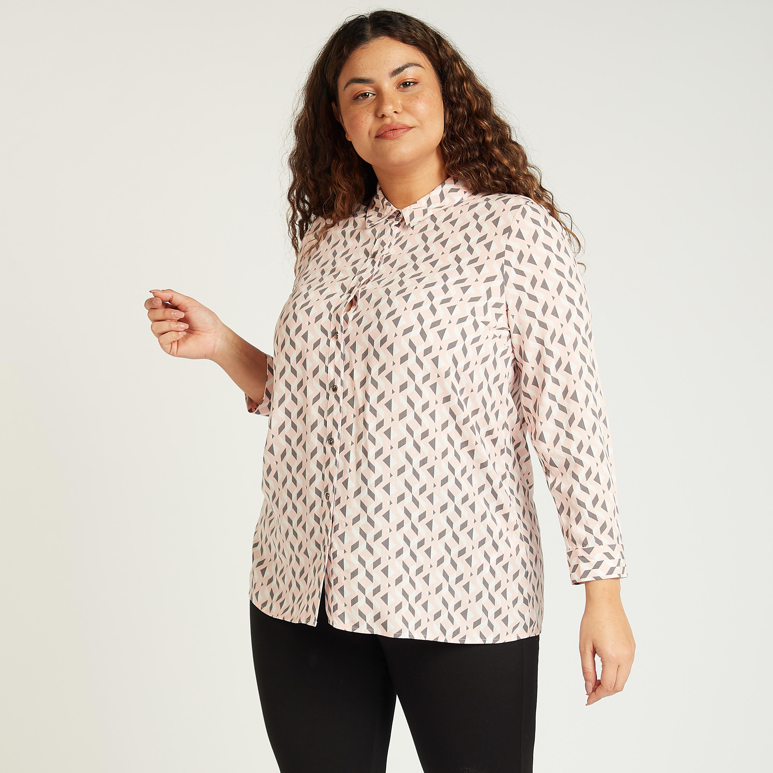 Printed Shirt with Long Sleeves and Spread Collar-women-clothing-shirtsandblouses-blouses-image-1
