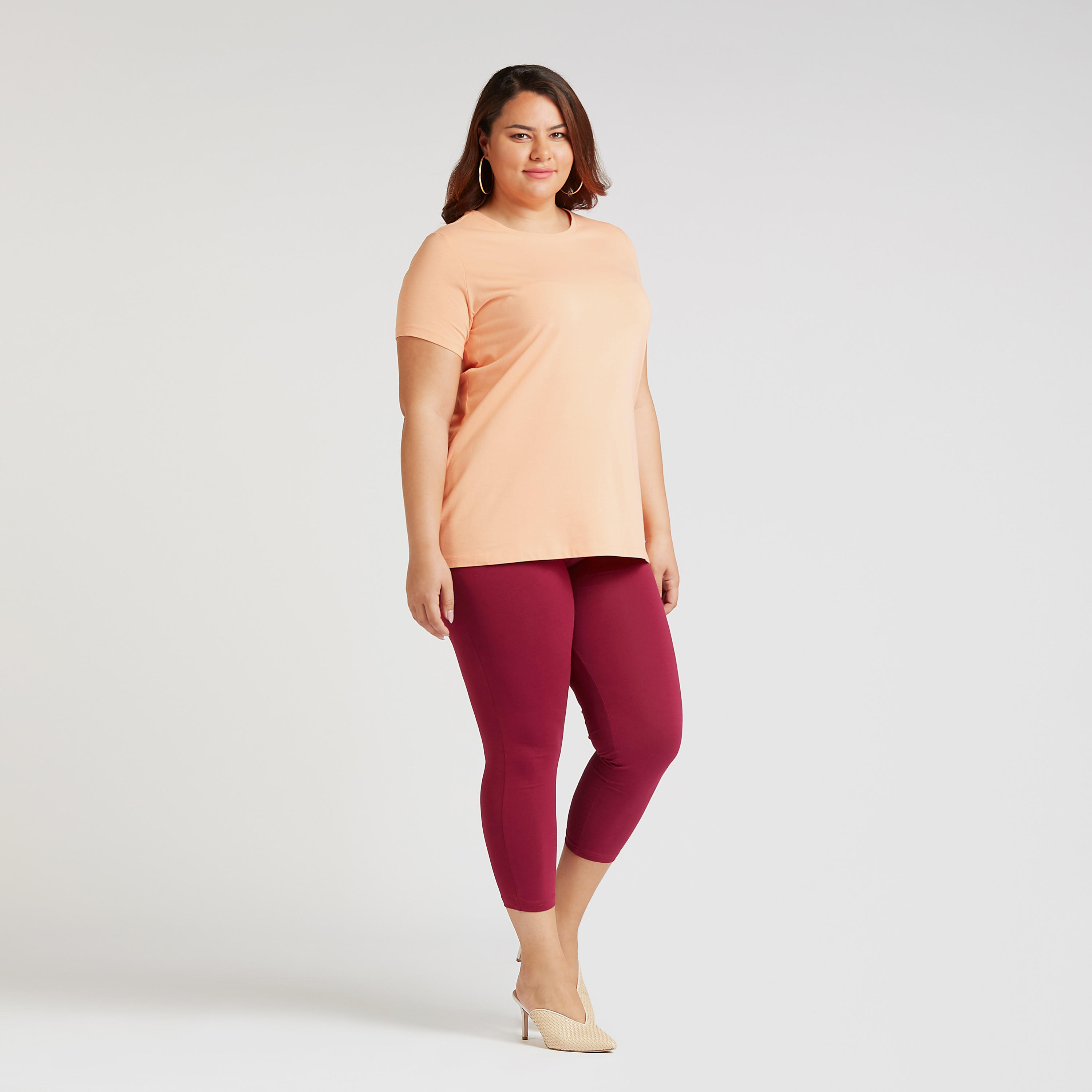 بنطلون ليقنز سادة 3/4 بخصر متوسط الارتفاع-women-clothing-bottoms-leggings-image-2
