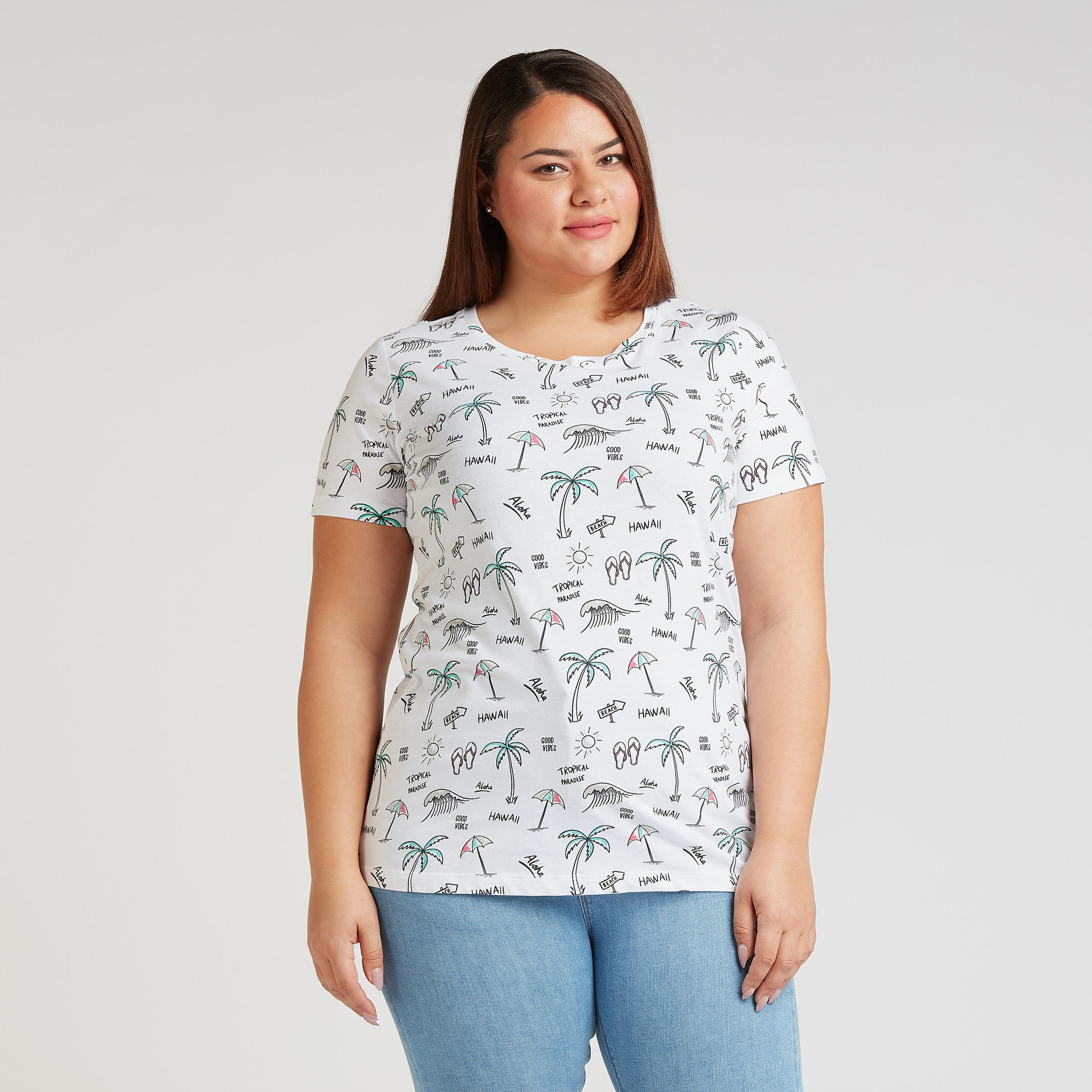 تيشيرت بياقة مستديرة وأكمام قصيرة وطبعات جرافيك-women-clothing-tshirts-image-1
