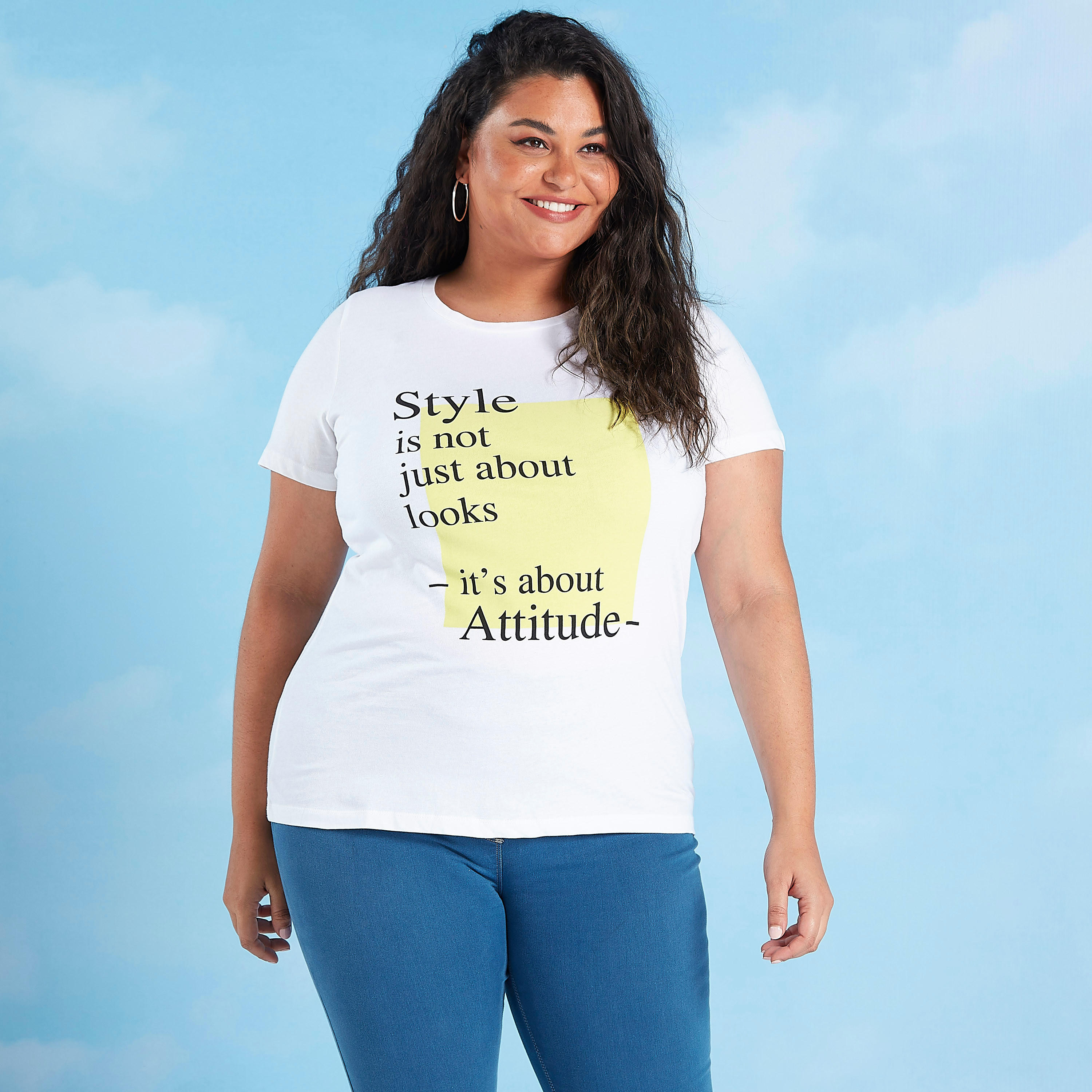 Typographic Print T-shirt with Round Neck and Short Sleeves-women-clothing-tshirts-image-1