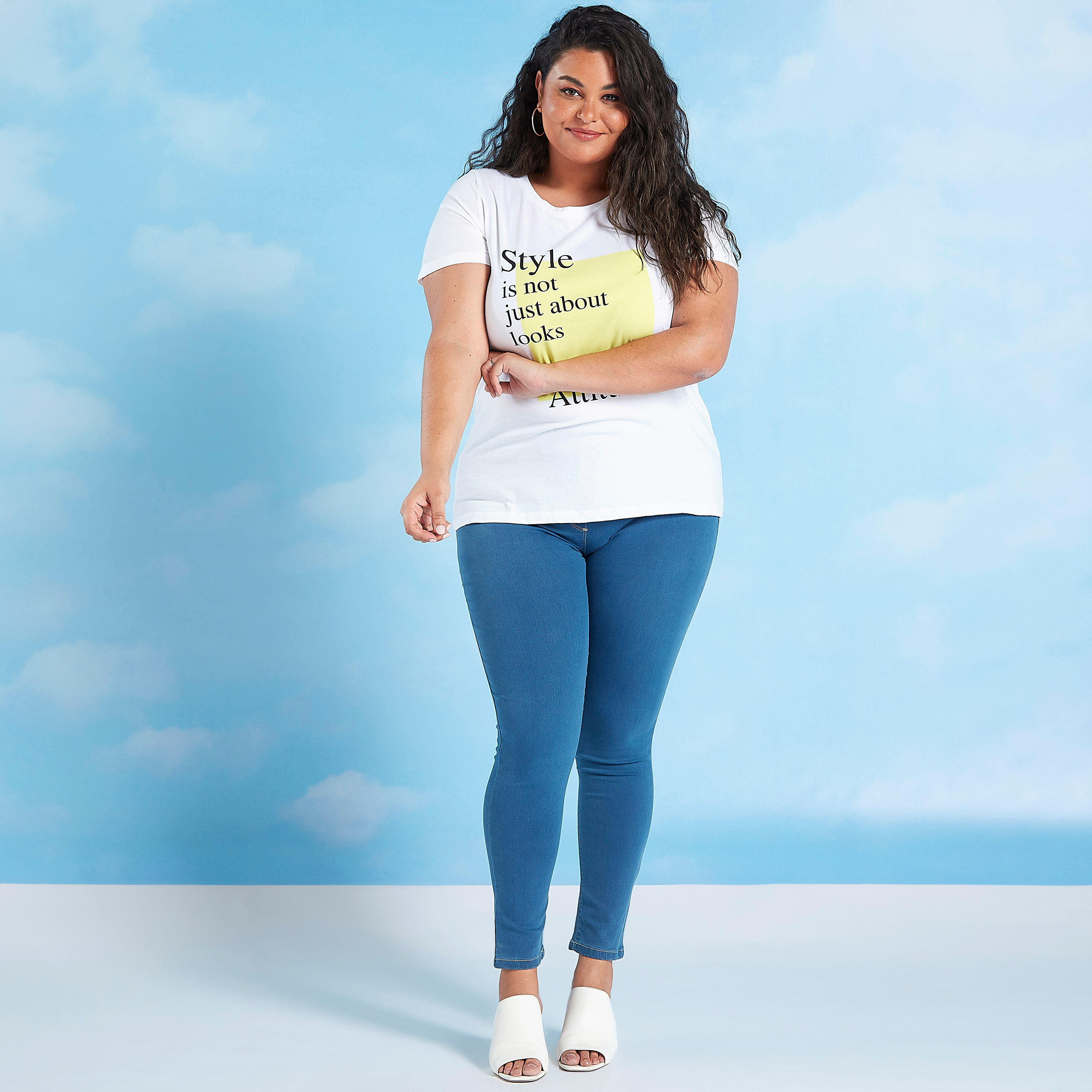 Typographic Print T-shirt with Round Neck and Short Sleeves-women-clothing-tshirts-image-2