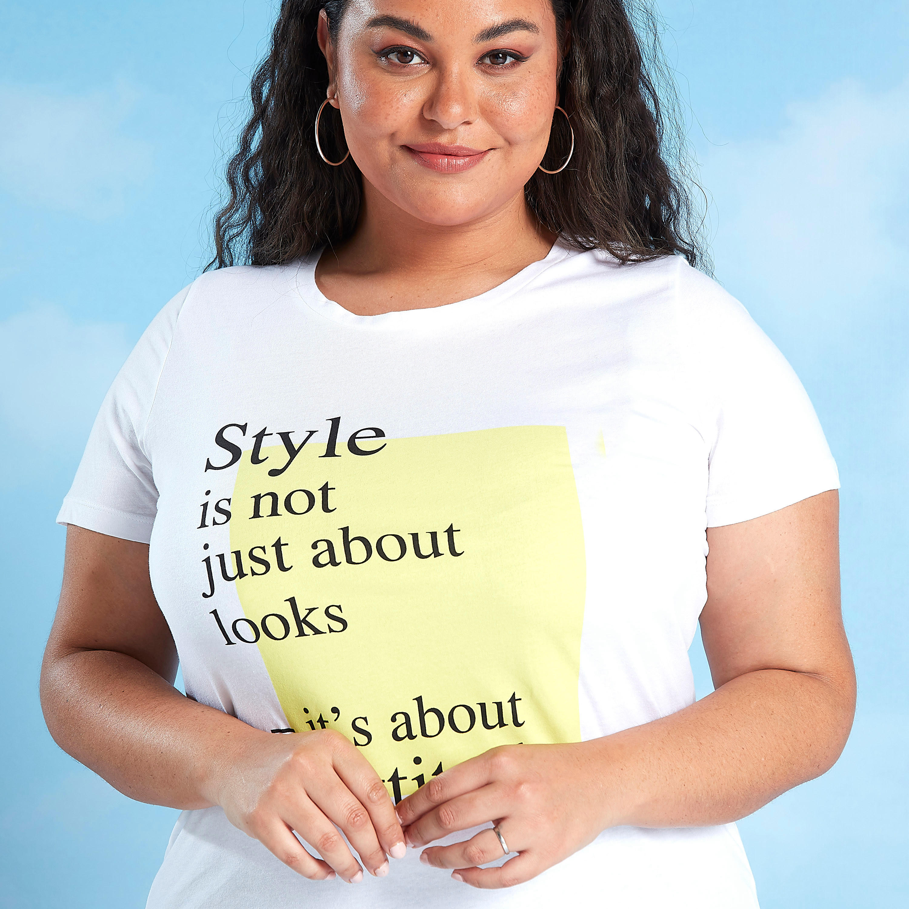 Typographic Print T-shirt with Round Neck and Short Sleeves-women-clothing-tshirts-image-3