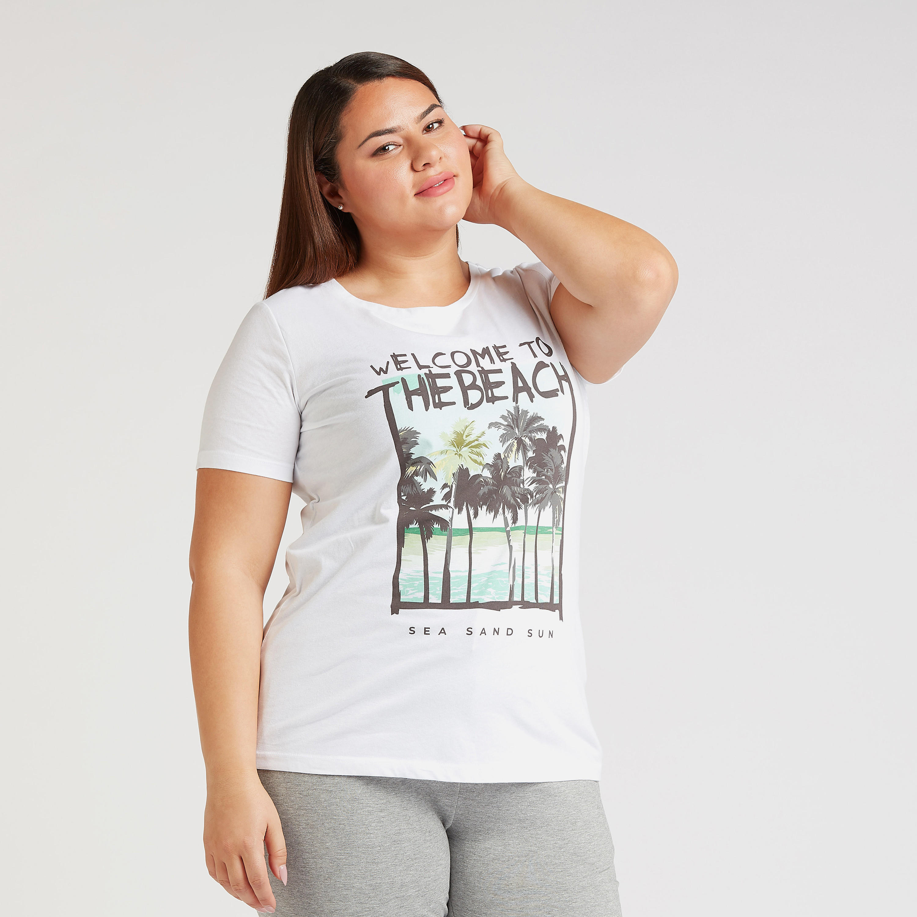 Typographic Print T-shirt with Round Neck and Short Sleeves-women-clothing-tshirts-image-1