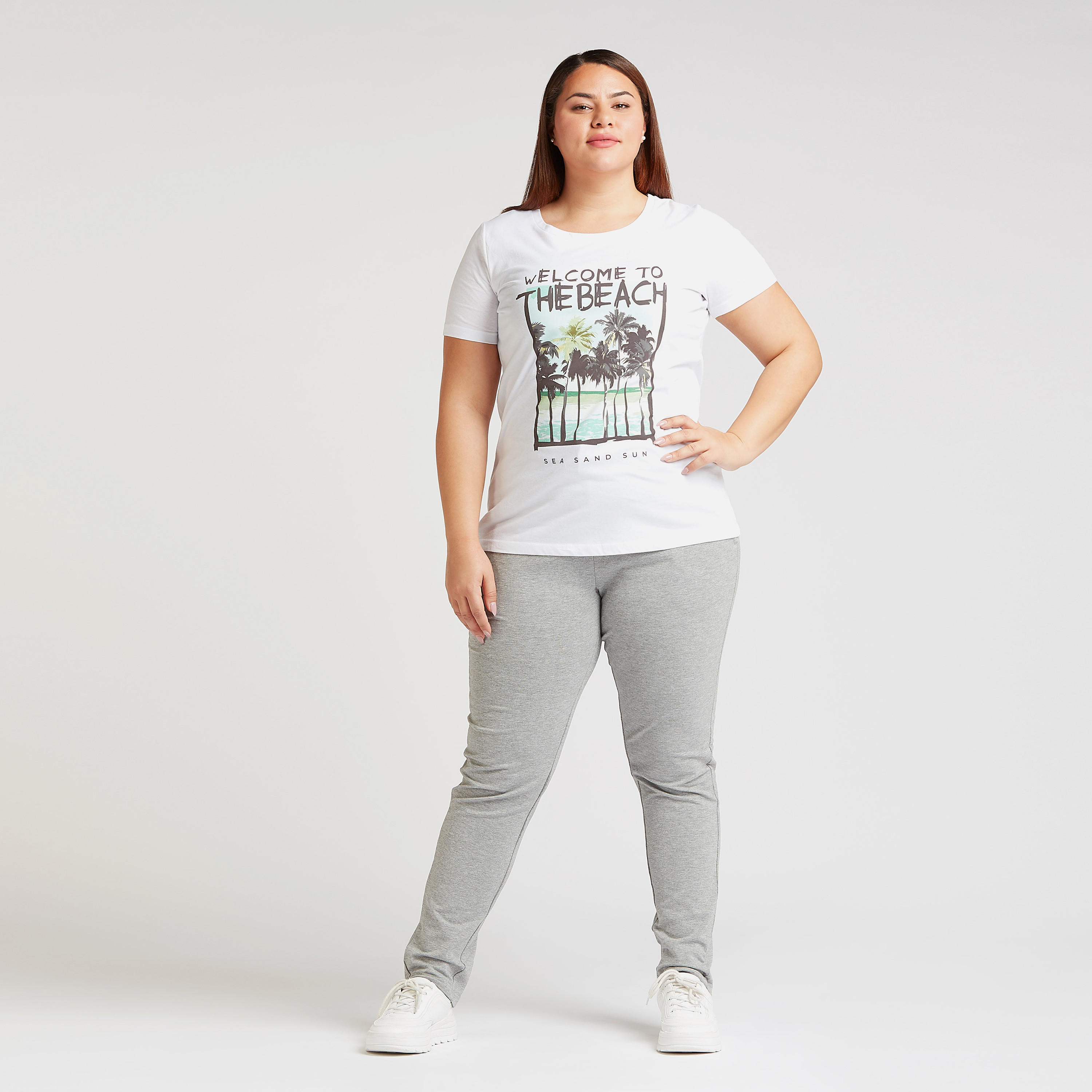 Typographic Print T-shirt with Round Neck and Short Sleeves-women-clothing-tshirts-image-2