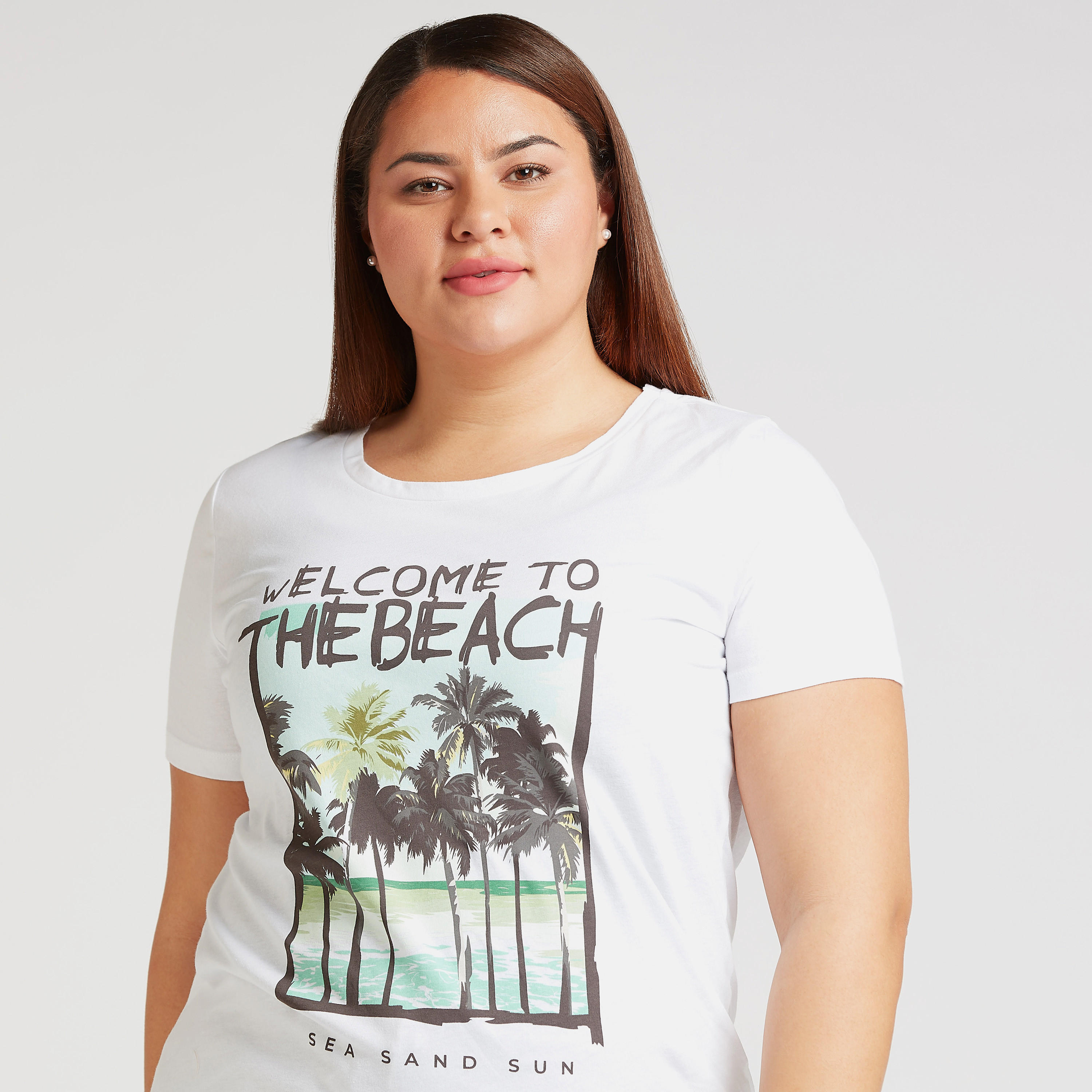 Typographic Print T-shirt with Round Neck and Short Sleeves-women-clothing-tshirts-image-3