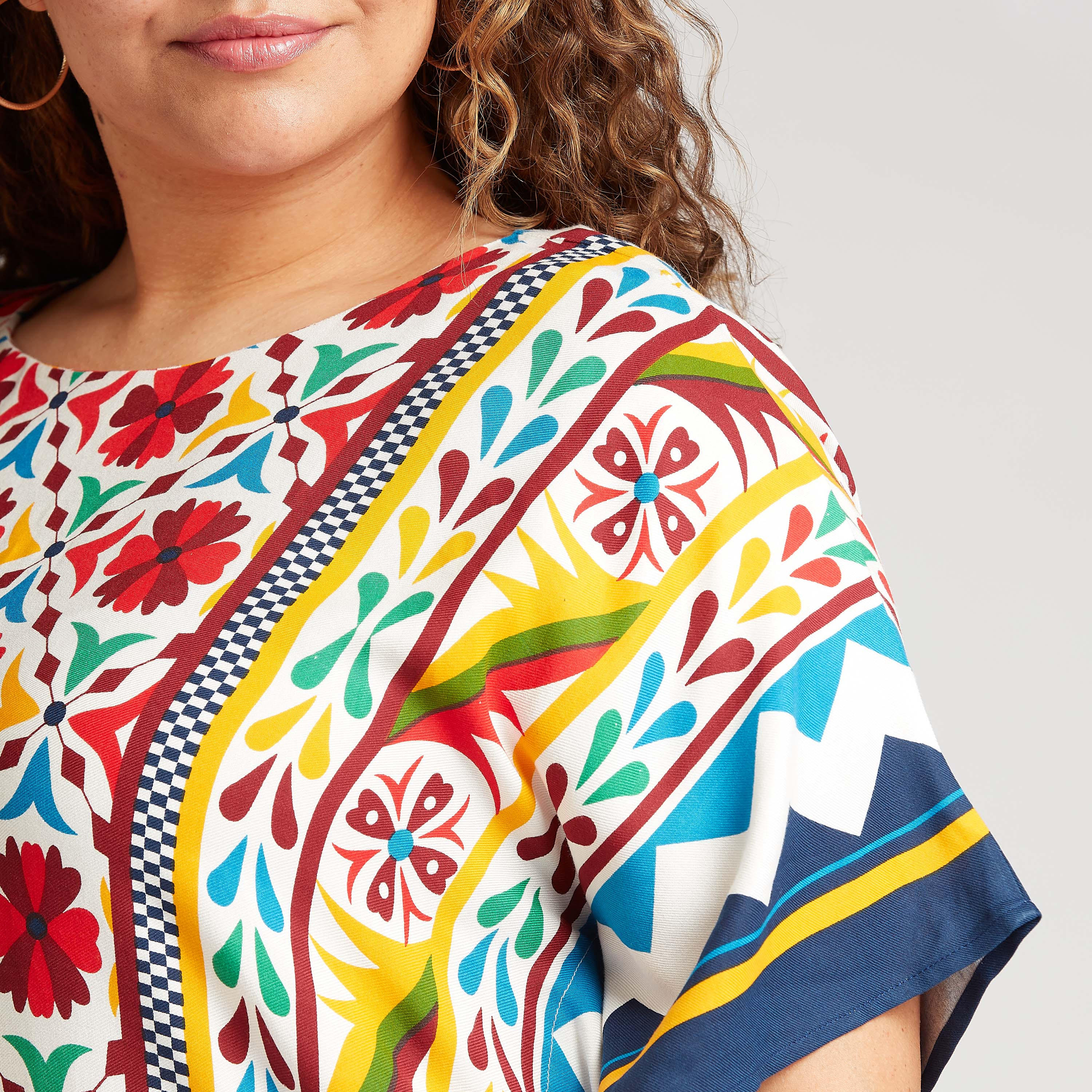 فستان إيه لاين ميدي بياقة مستديرة وأكمام قصيرة وطبعات-women-clothing-dresses-image-3