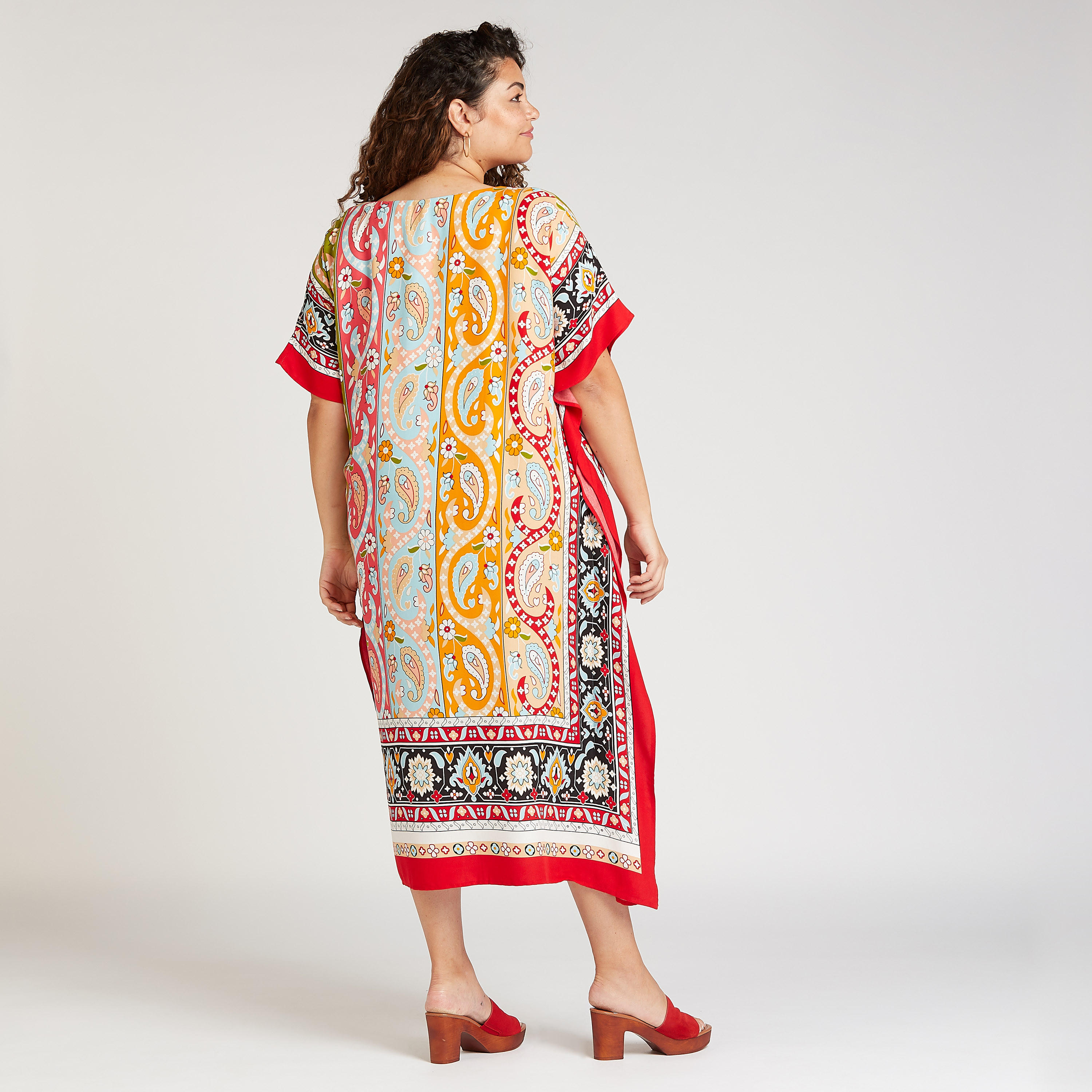 فستان إيه لاين ميدي بياقة مستديرة وأكمام قصيرة وطبعات-women-clothing-dresses-image-4