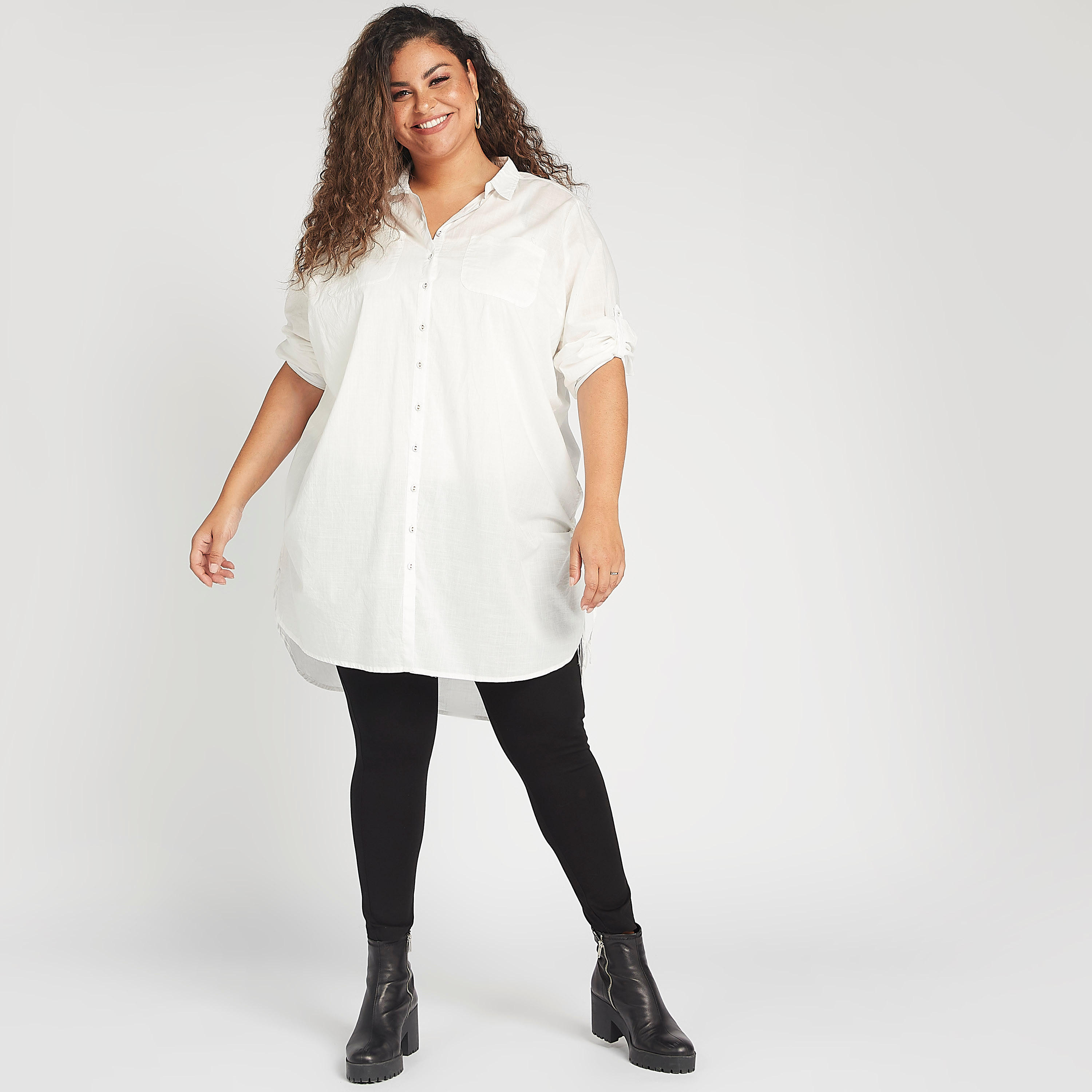Solid Longline Shirt with Collar and Long Sleeves-women-clothing-shirtsandblouses-blouses-image-2