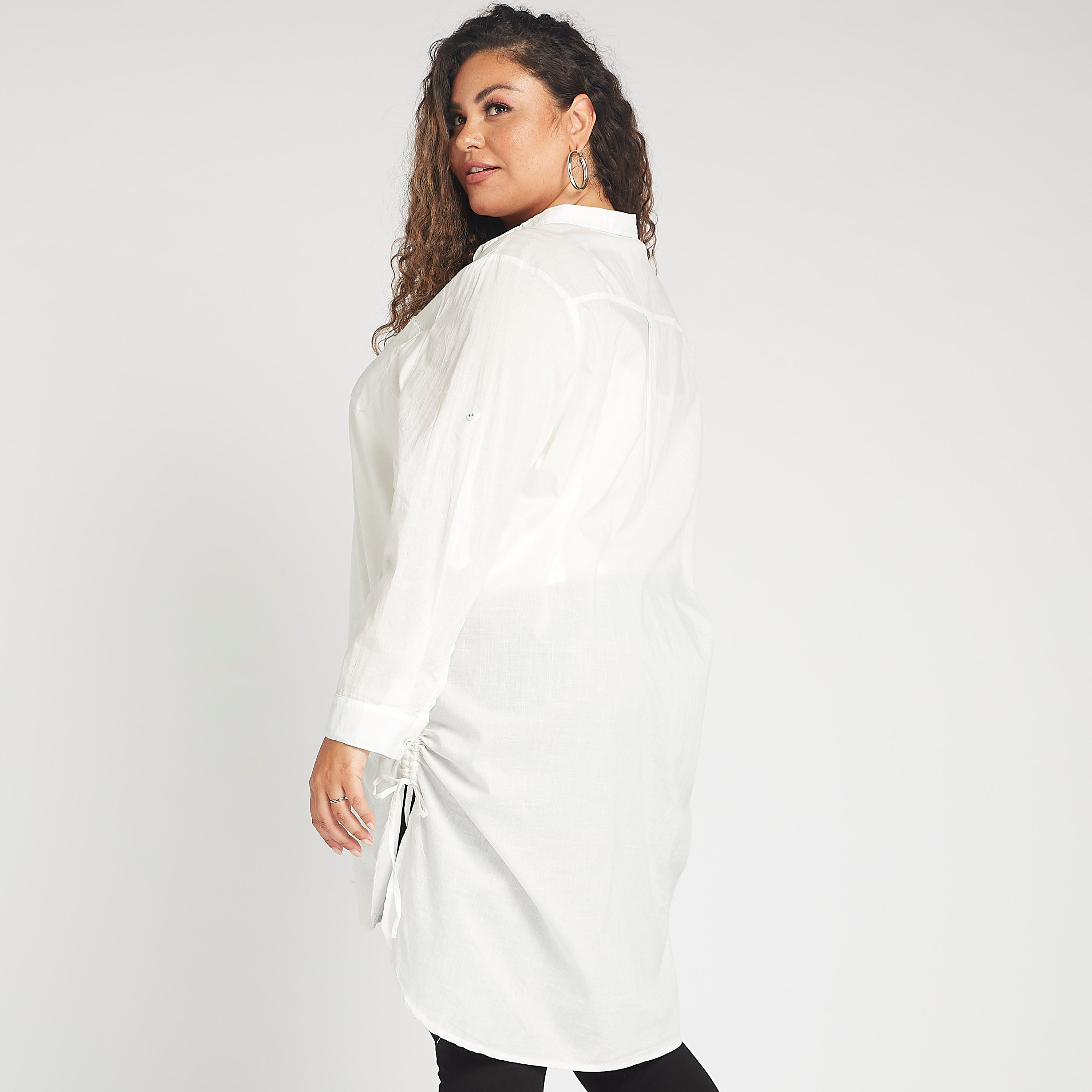 Solid Longline Shirt with Collar and Long Sleeves-women-clothing-shirtsandblouses-blouses-image-4