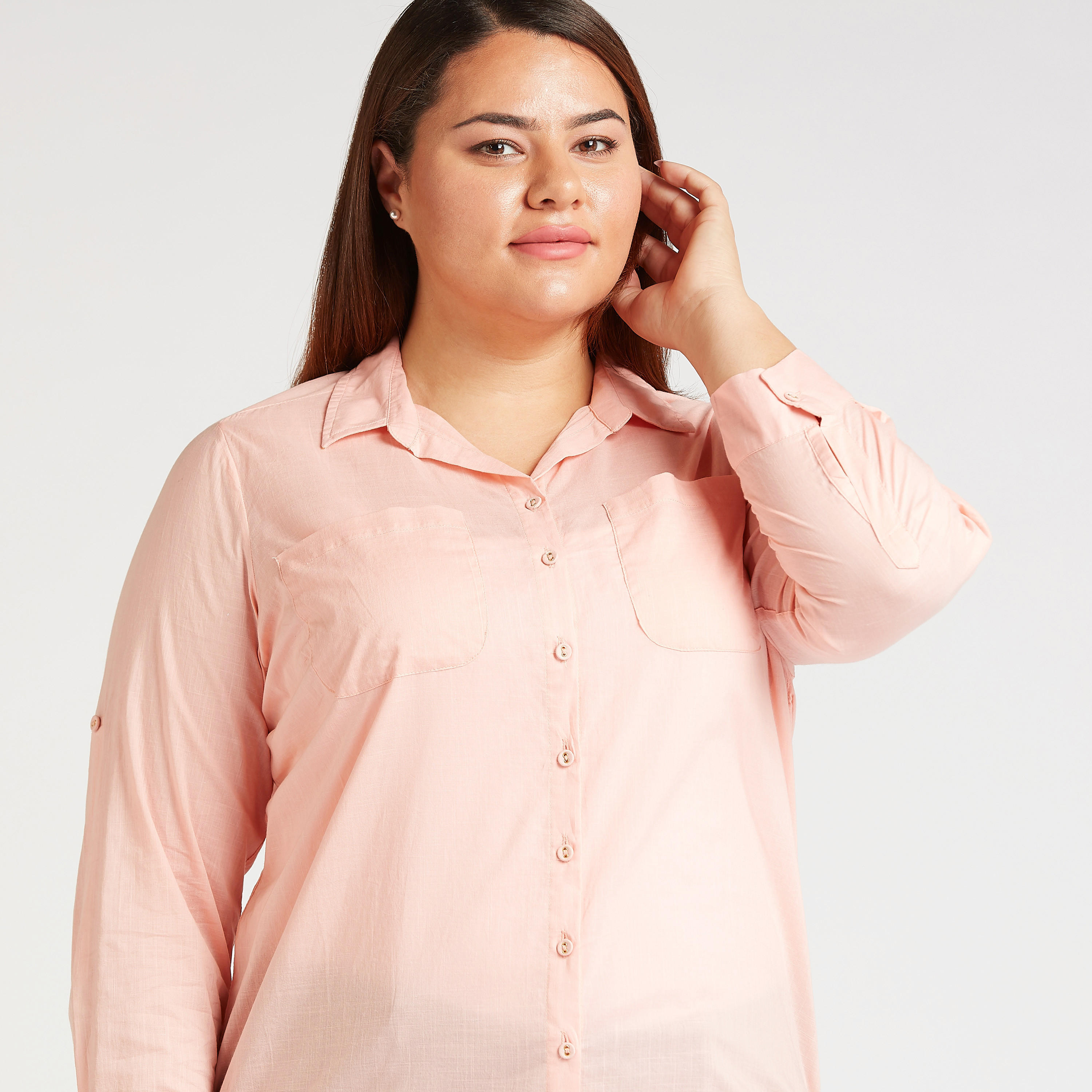 Solid Longline Shirt with Chest Pockets and High Low Hem-women-clothing-shirtsandblouses-blouses-image-3