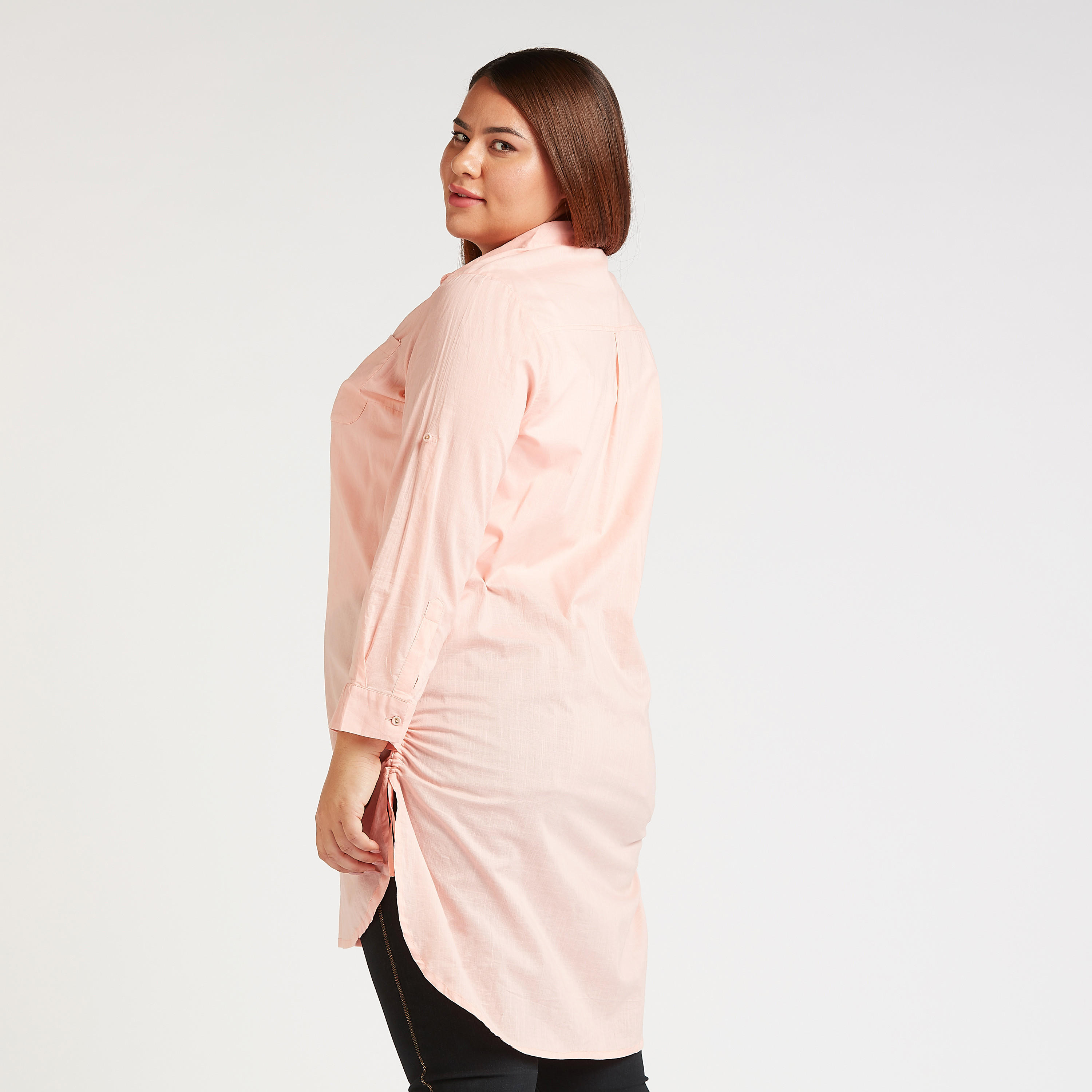 Solid Longline Shirt with Chest Pockets and High Low Hem-women-clothing-shirtsandblouses-blouses-image-4