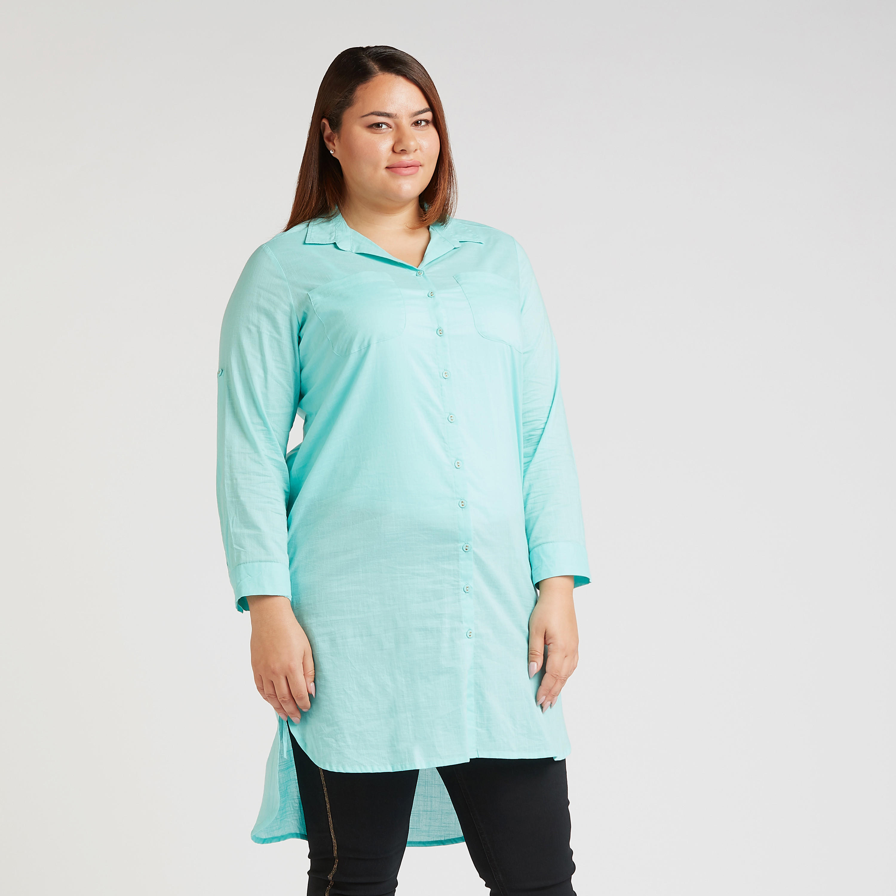 Solid Longline Shirt with Long Sleeves and High Low Hem-women-clothing-shirtsandblouses-blouses-image-1