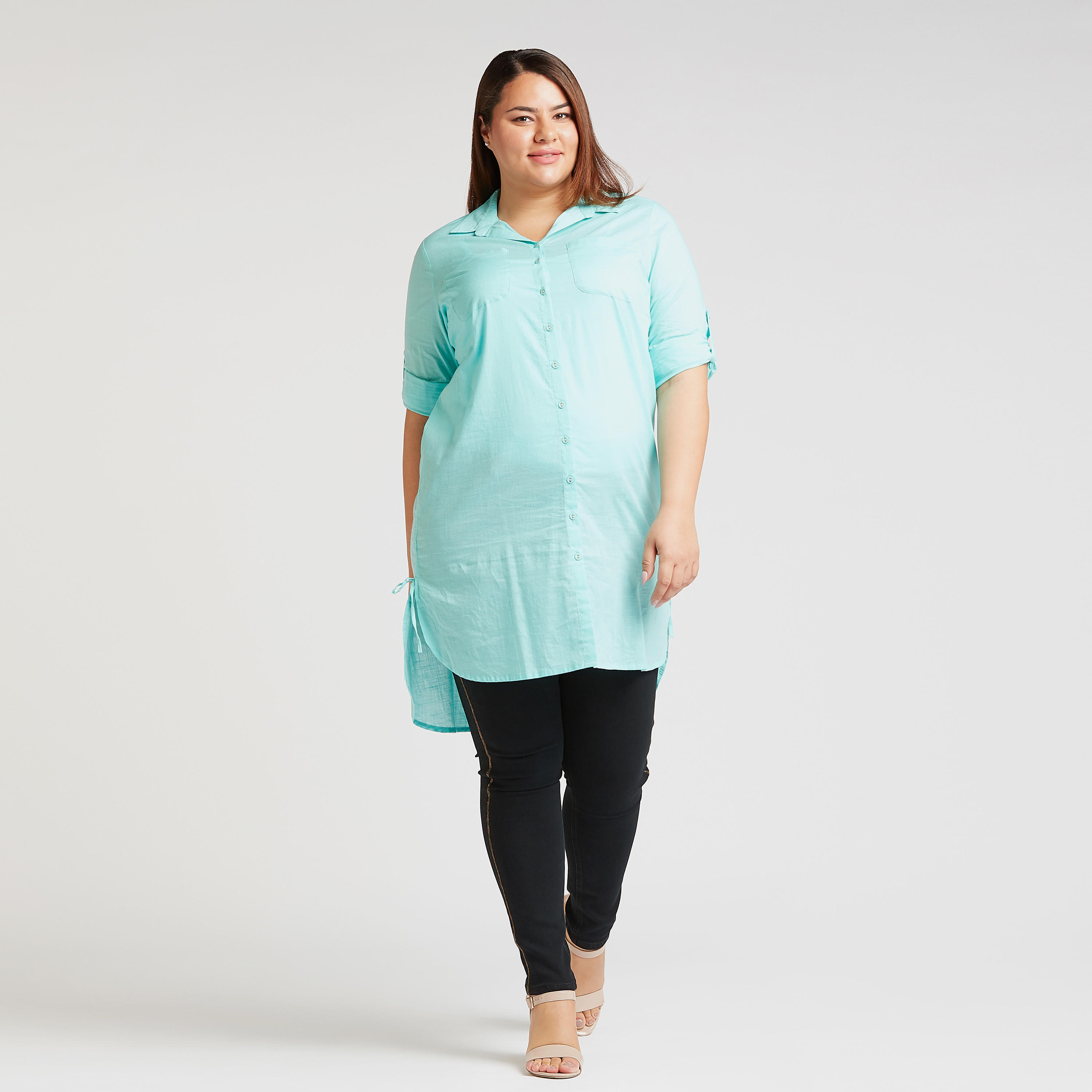 Solid Longline Shirt with Long Sleeves and High Low Hem-women-clothing-shirtsandblouses-blouses-image-2