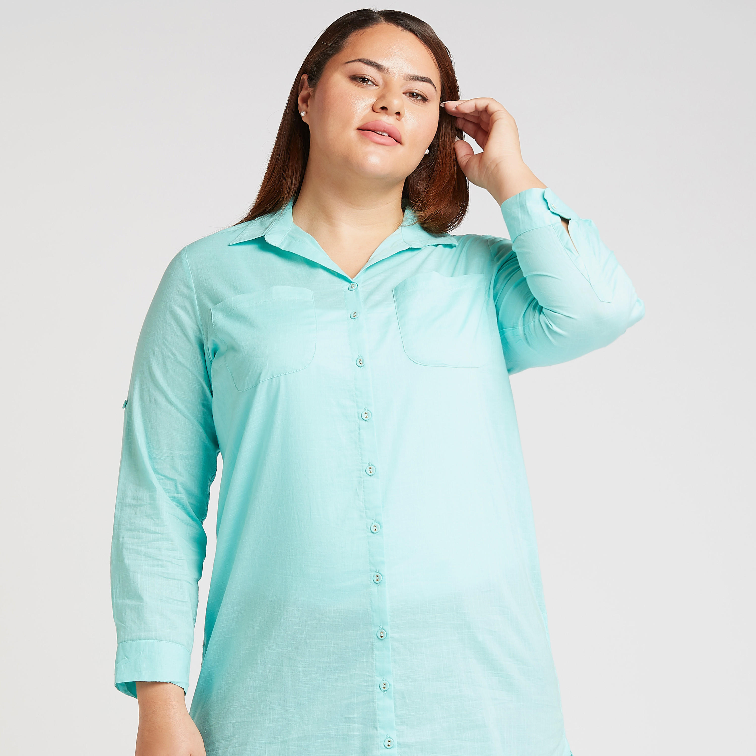 Solid Longline Shirt with Long Sleeves and High Low Hem-women-clothing-shirtsandblouses-blouses-image-3