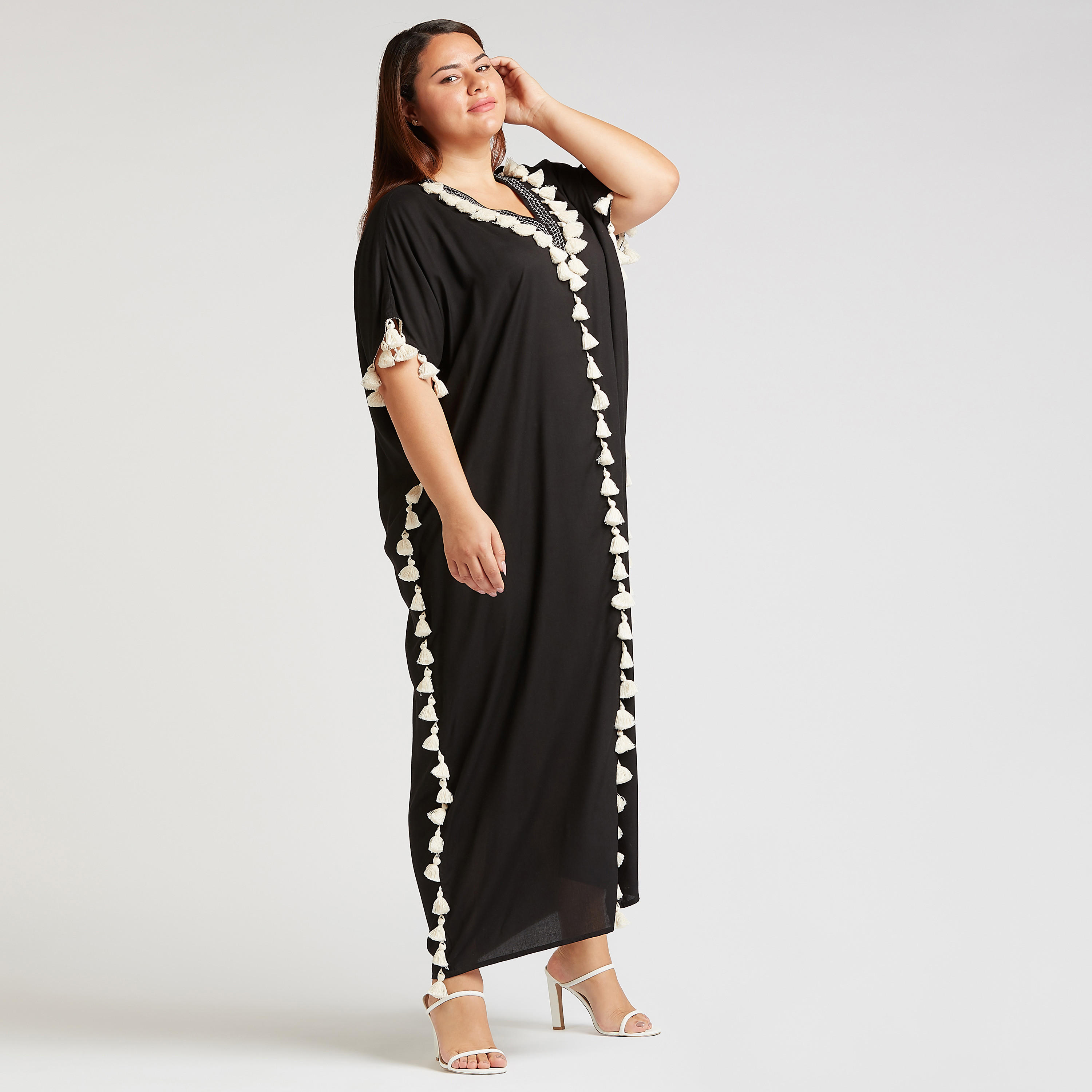 فستان طويل سلدة واسع بياقة V وشرابات-women-clothing-dresses-image-4